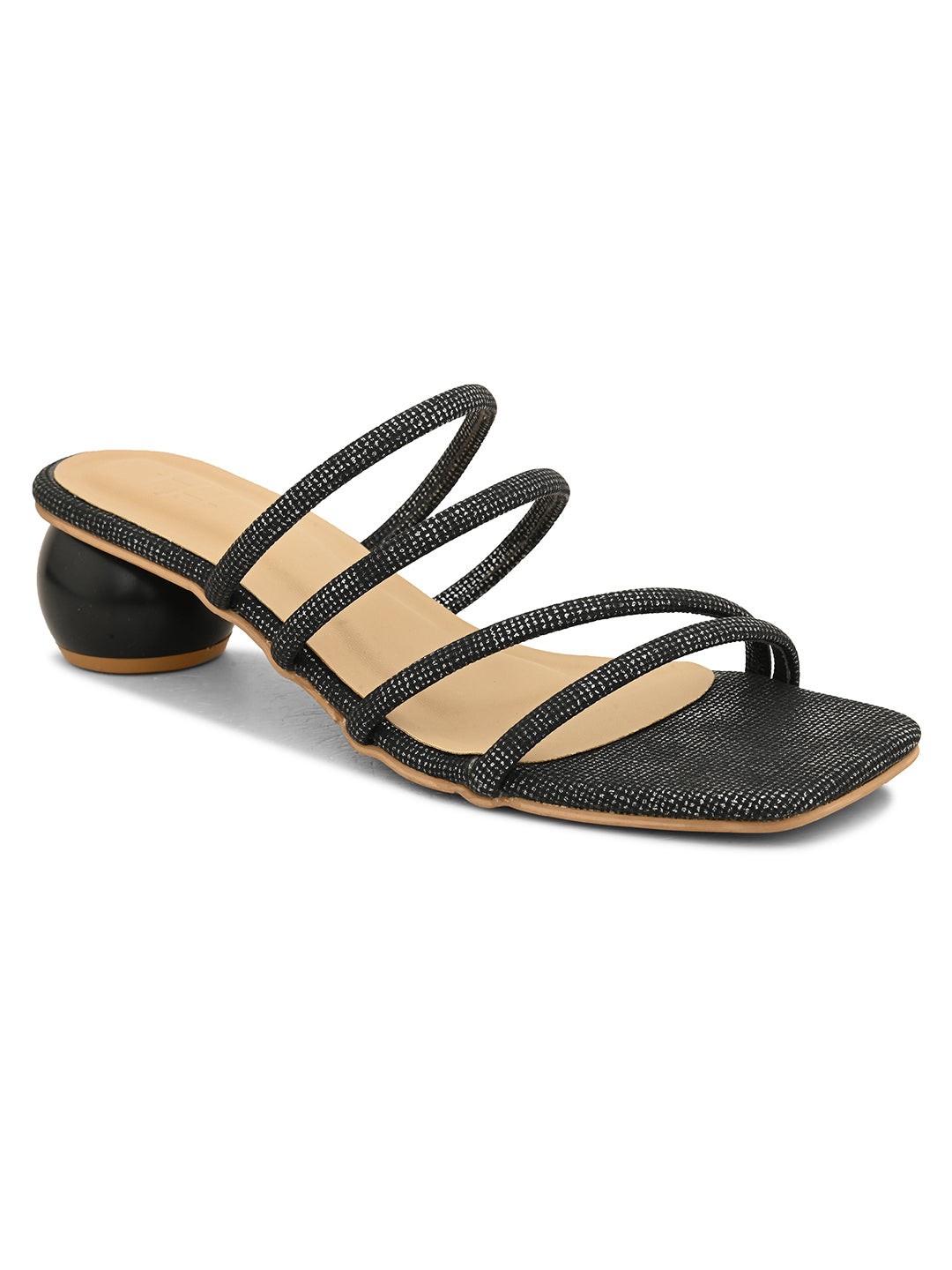 Hydes N Hues Women Black Circular Block Heel Sandals