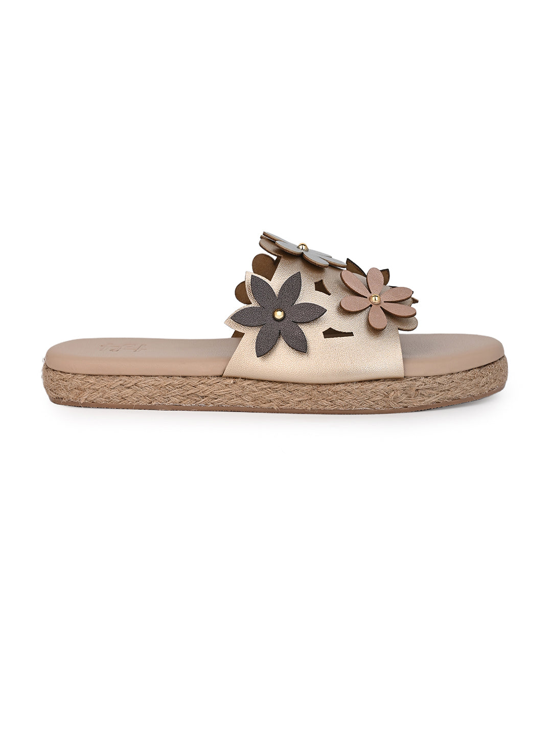 Hydes N Hues Golden Flat Sandal For Women with jute mid sole