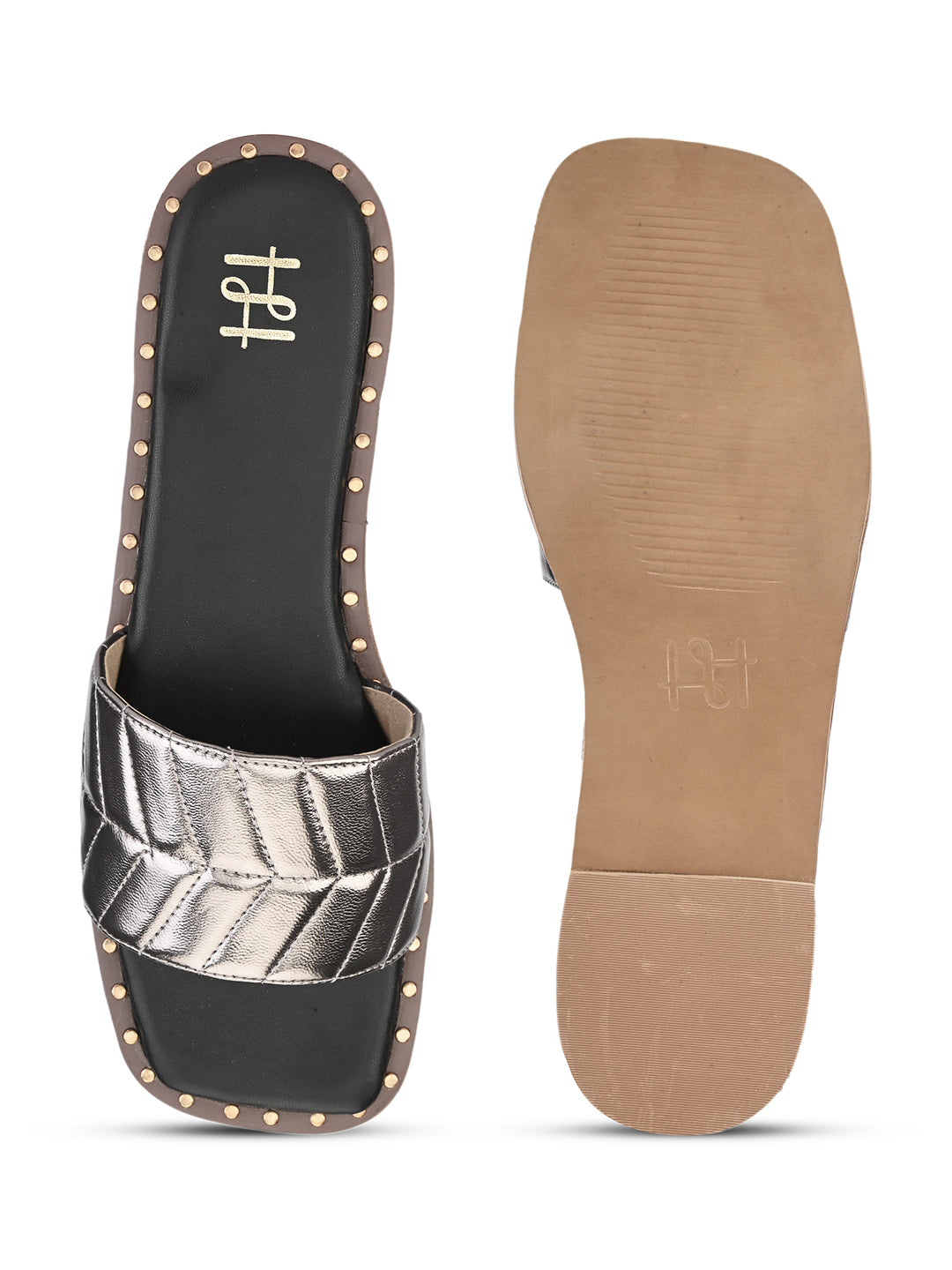 Hydes N Hues Gun Metal Flat Sandal For Women