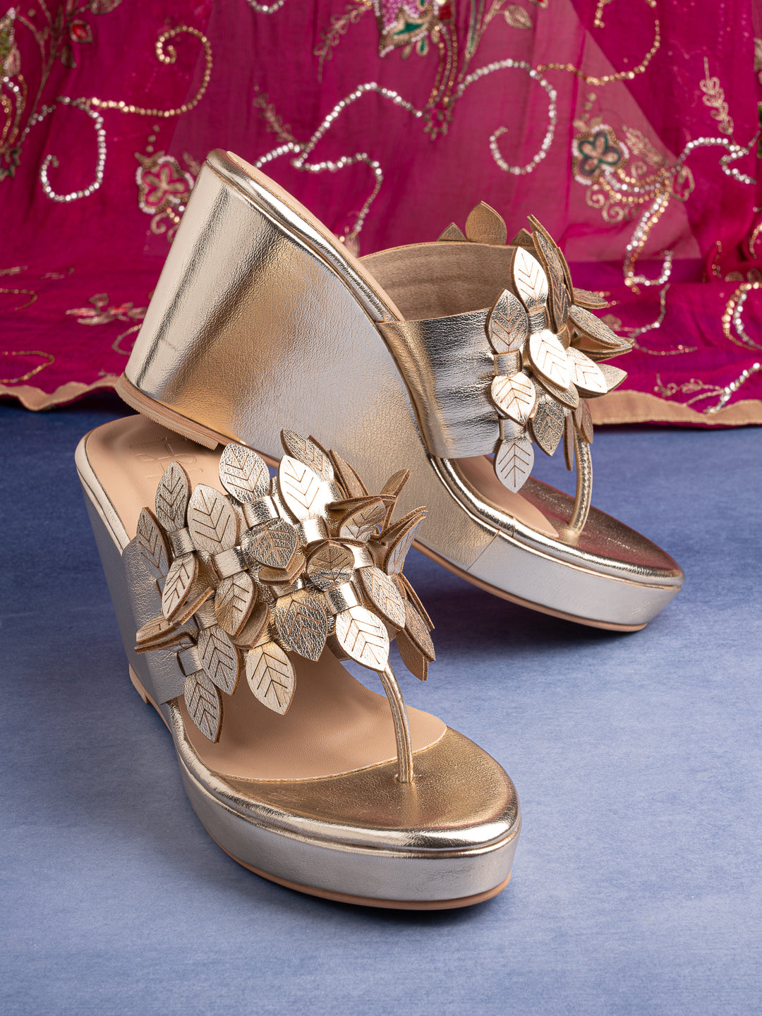Hydes N Hues Gold Leaf Wedge Heel Sandal for Women