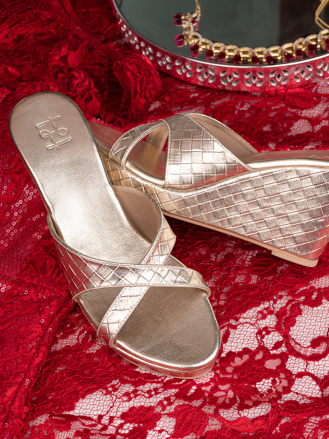Hydes N Hues Gold Wedge Heel Sandal For Women