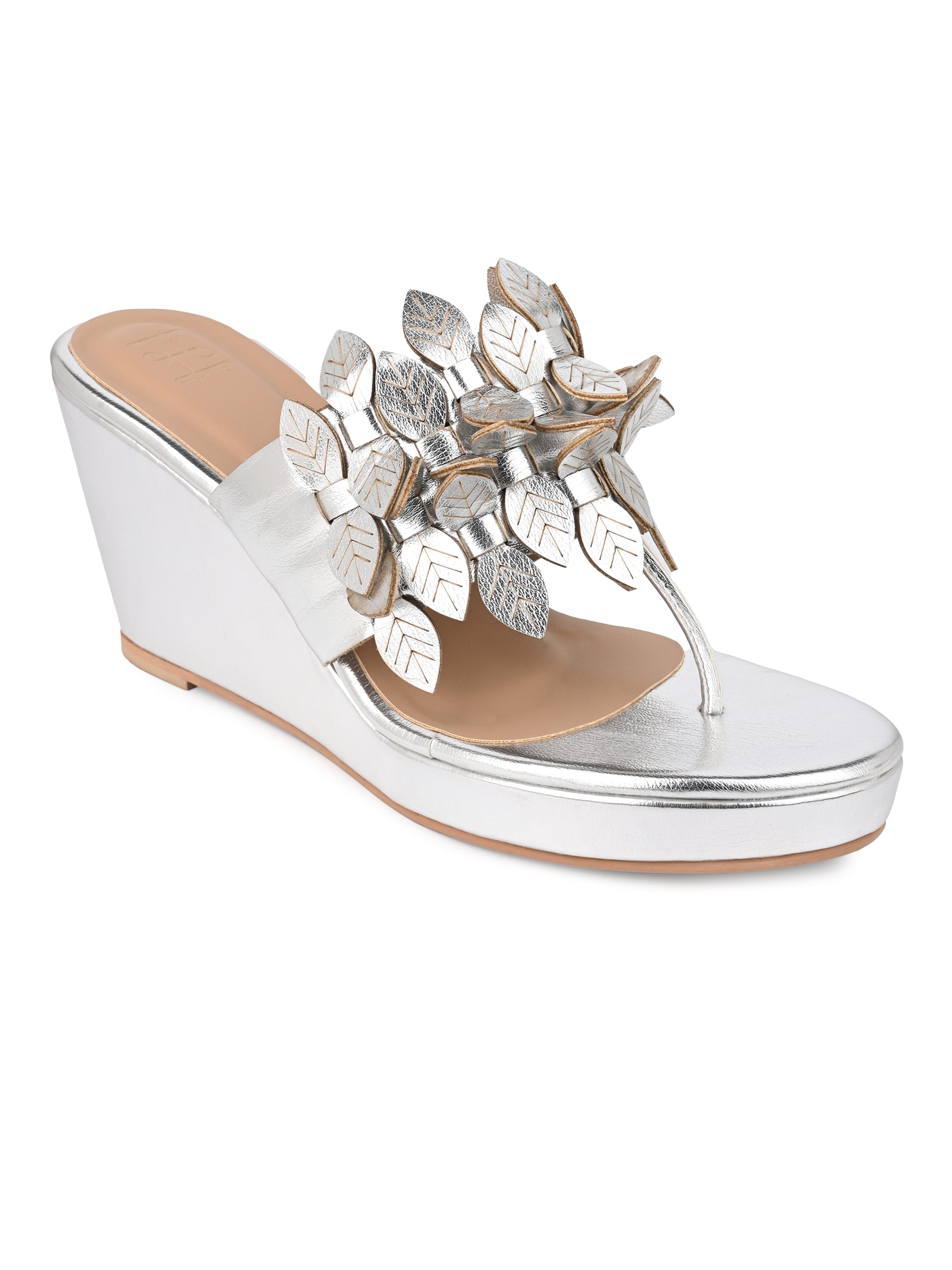 Hydes N Hues Silver Leaf Wedge Heel Sandal for Women