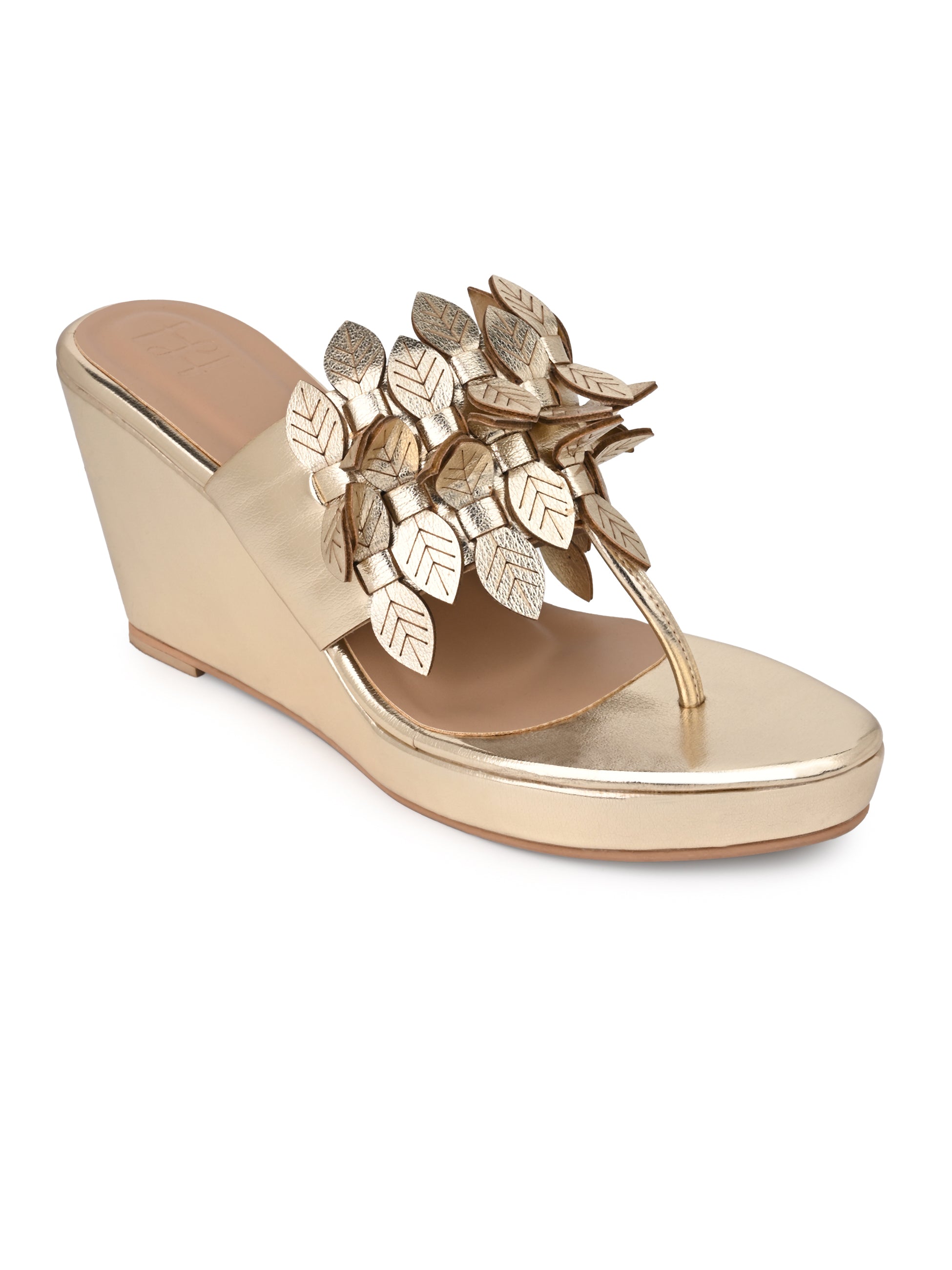Hydes N Hues Gold Leaf Wedge Heel Sandal for Women