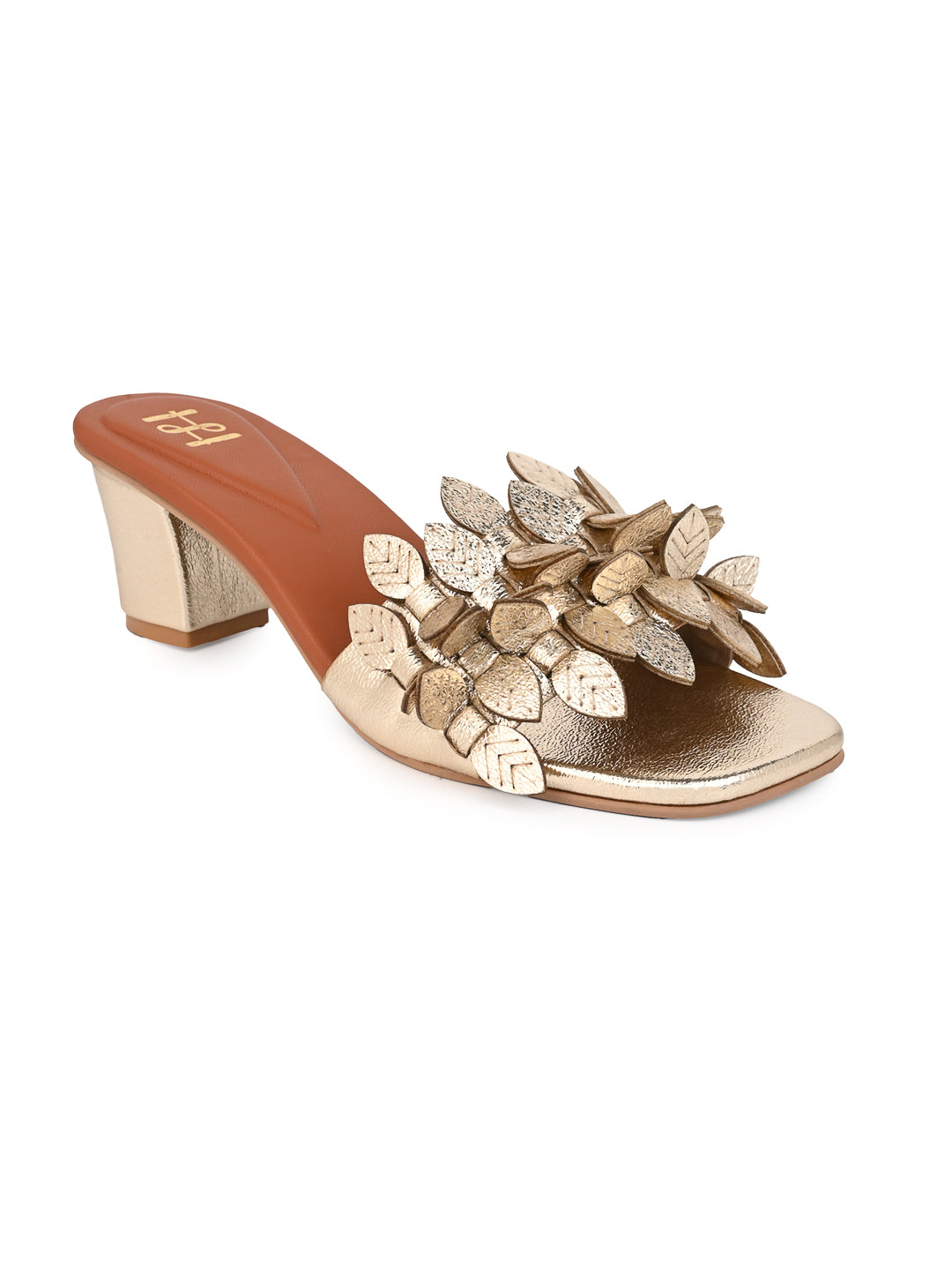 Hydes N Hues Gold Leaf Block Heel Sandal for Women