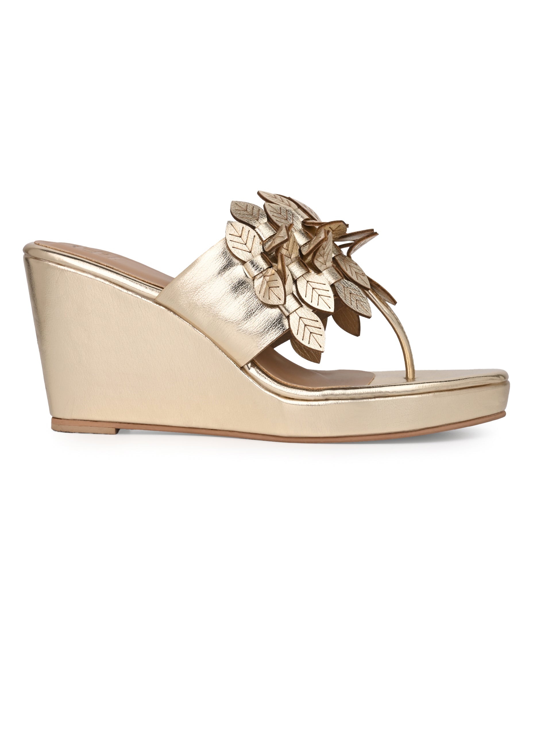 Hydes N Hues Gold Leaf Wedge Heel Sandal for Women
