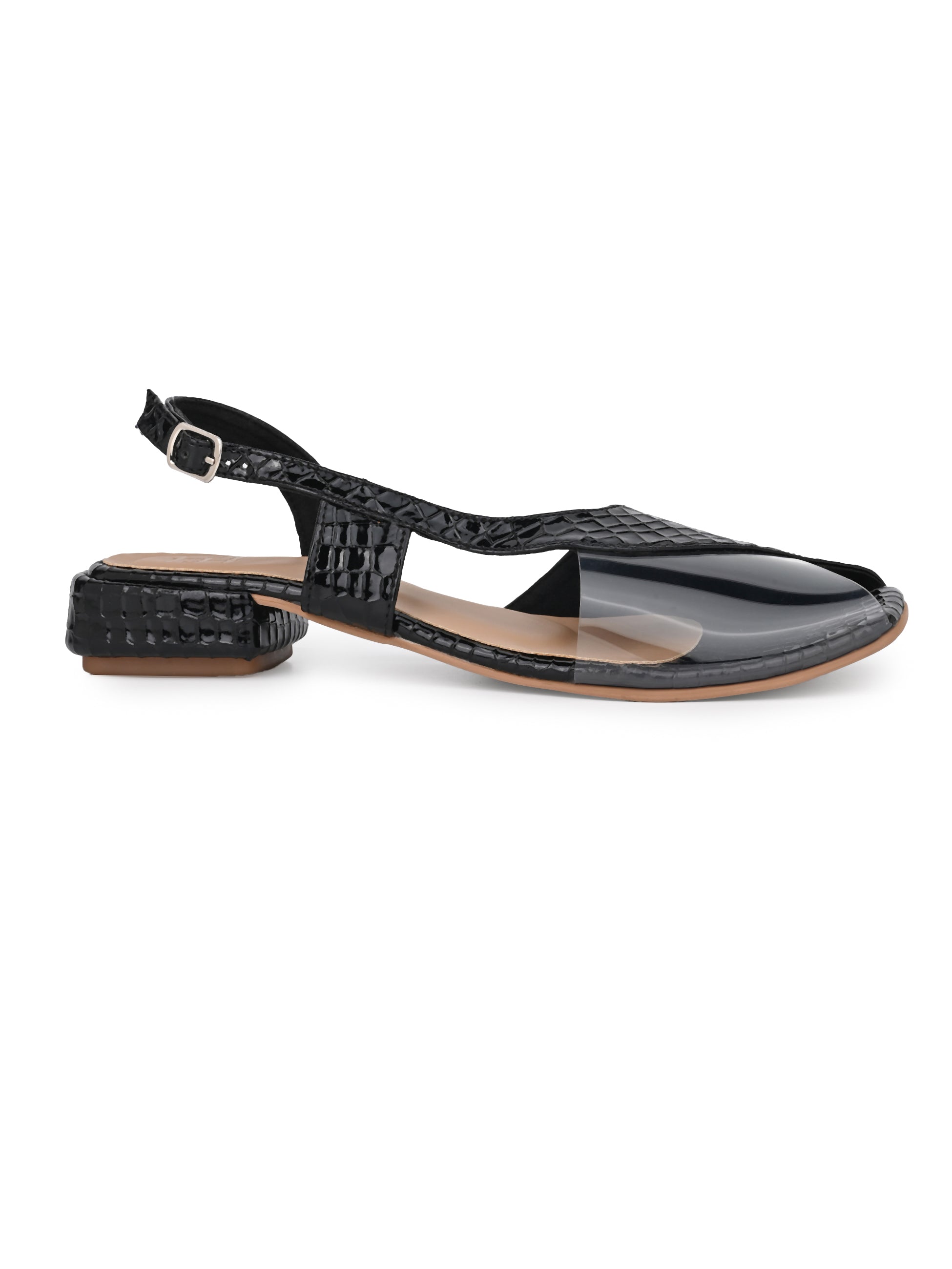 Hydes N hues Black Open Toe Flats For Women