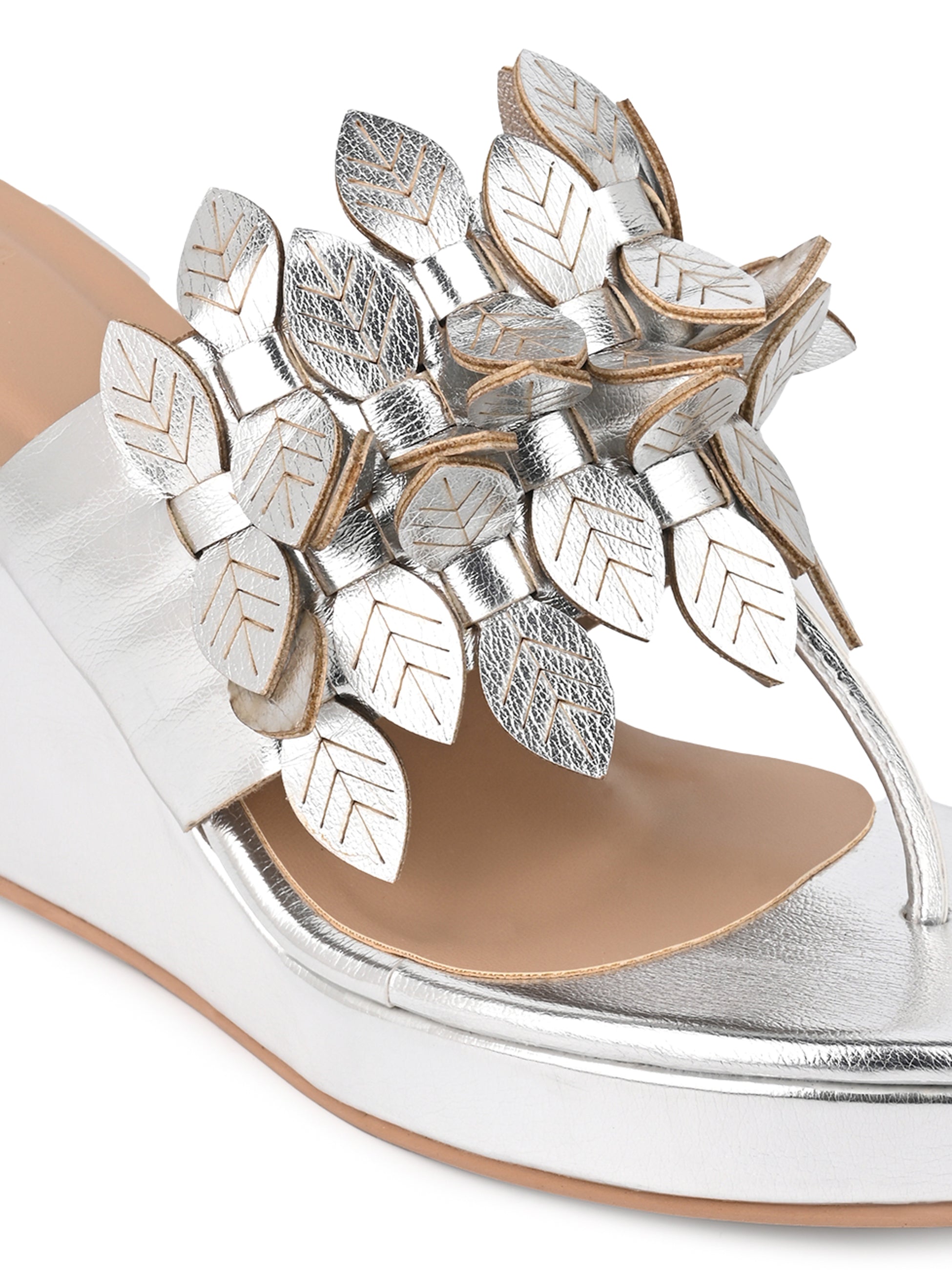 Hydes N Hues Silver Leaf Wedge Heel Sandal for Women