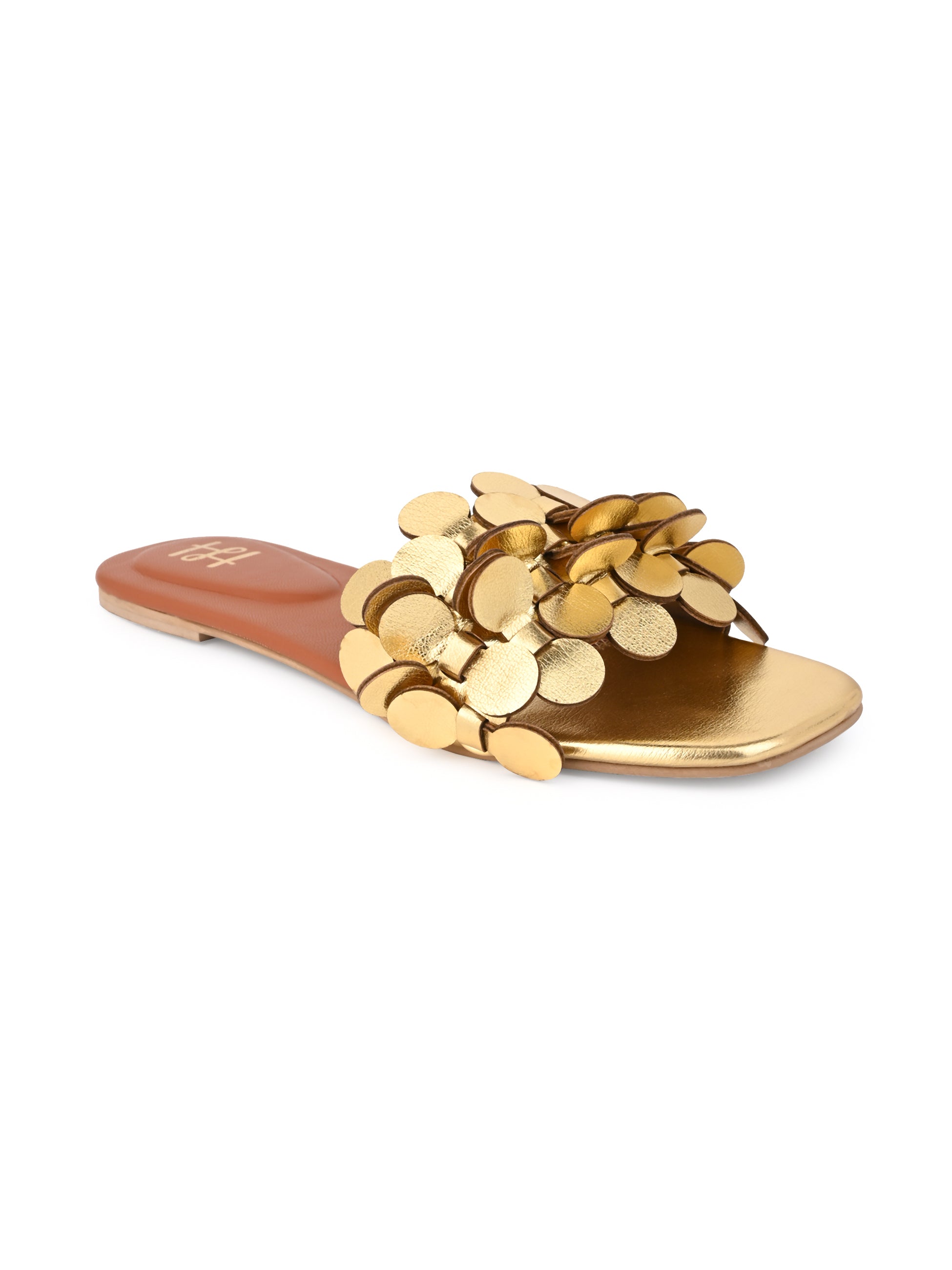 Hydes and Hues Women Open-Toe Gold Coin flats
