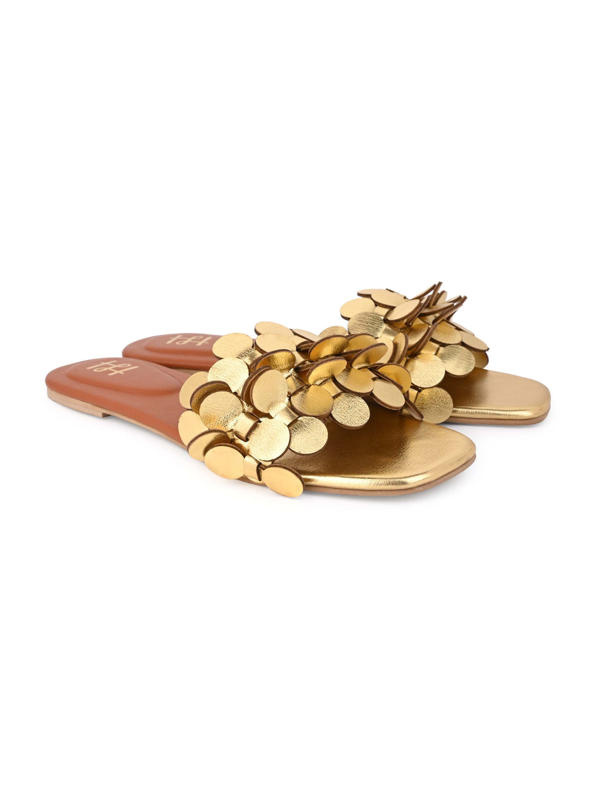 Hydes and Hues Women Open-Toe Gold Coin flats