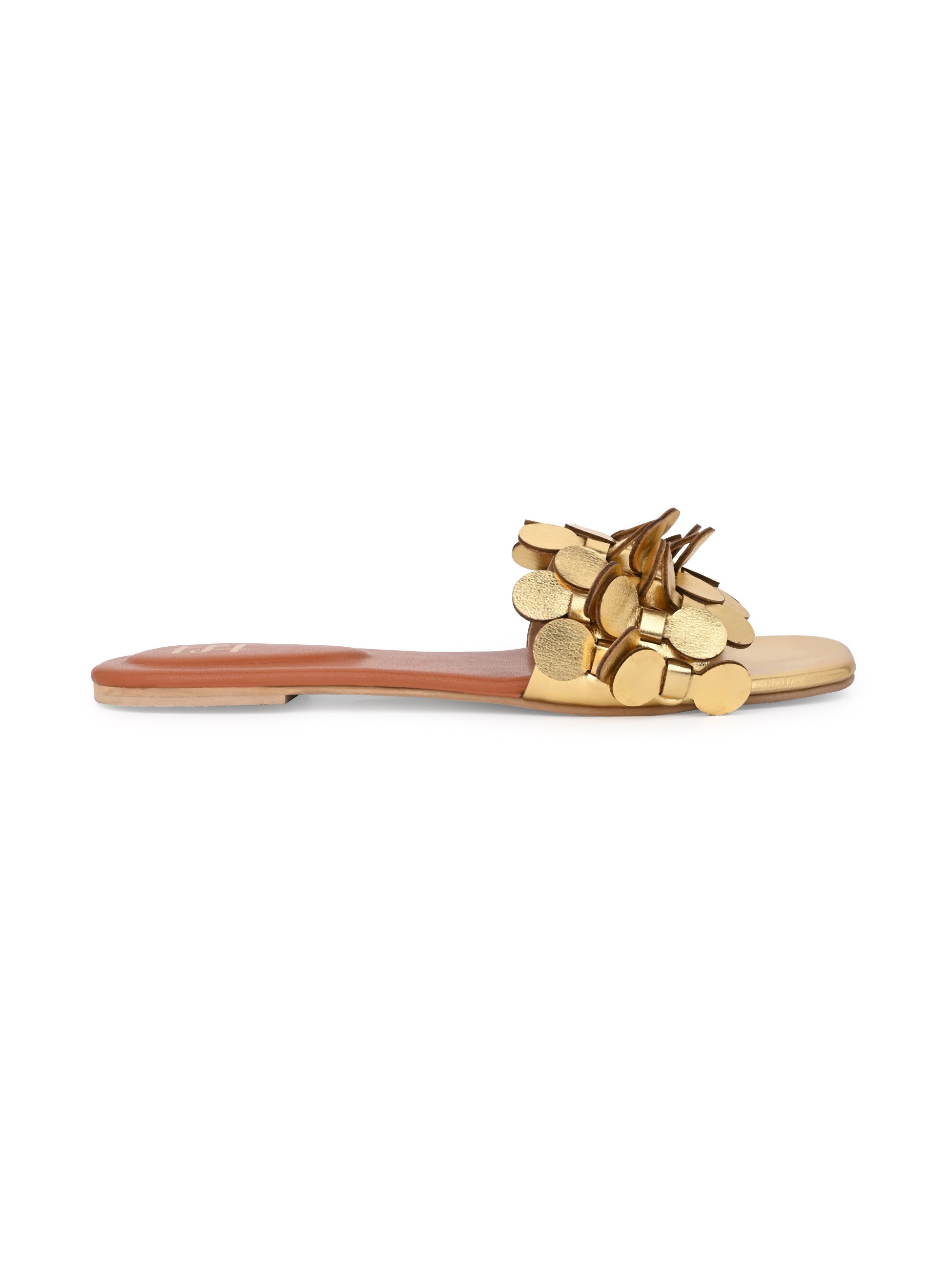 Hydes and Hues Women Open-Toe Gold Coin flats