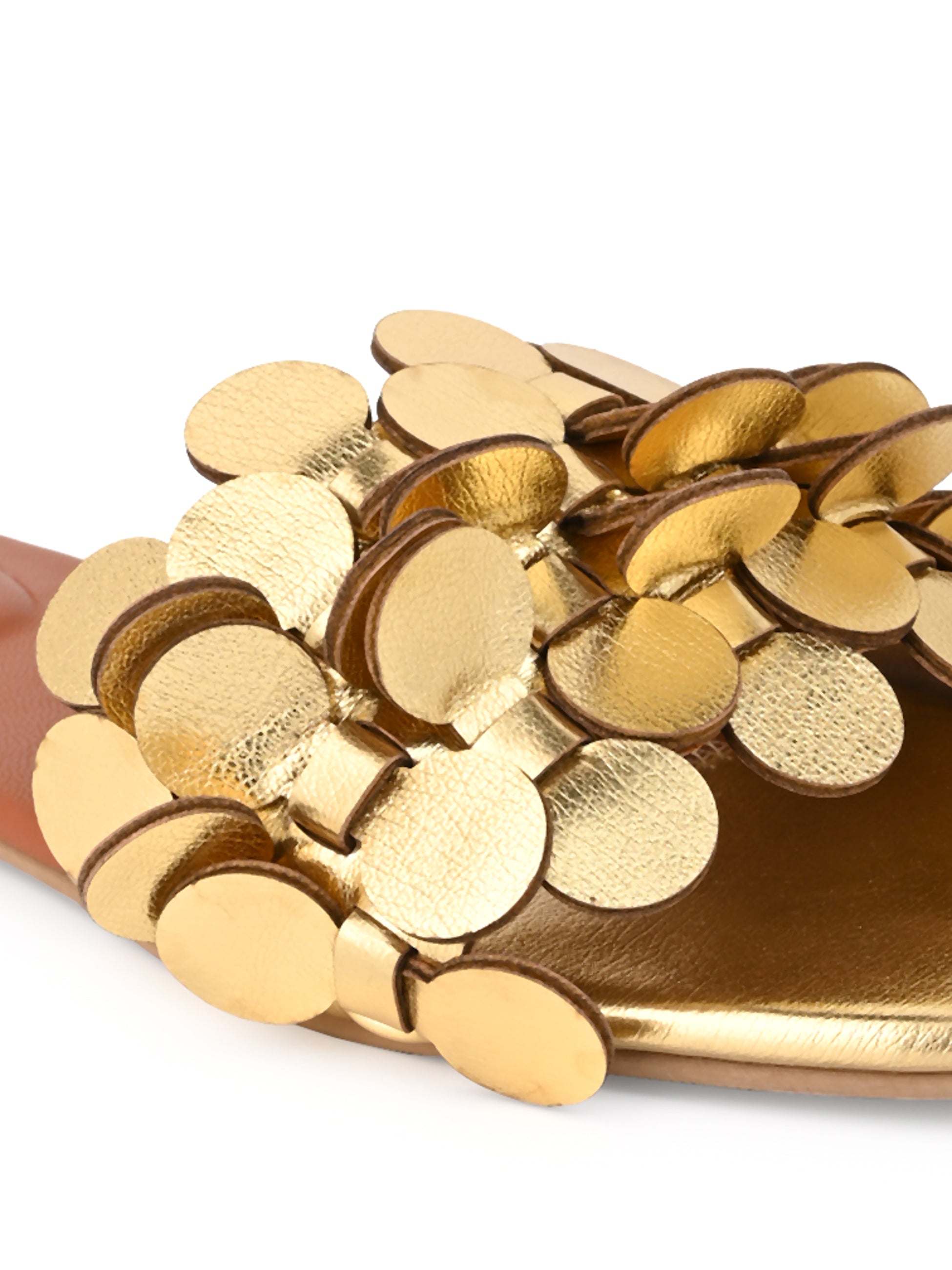 Hydes and Hues Women Open-Toe Gold Coin flats