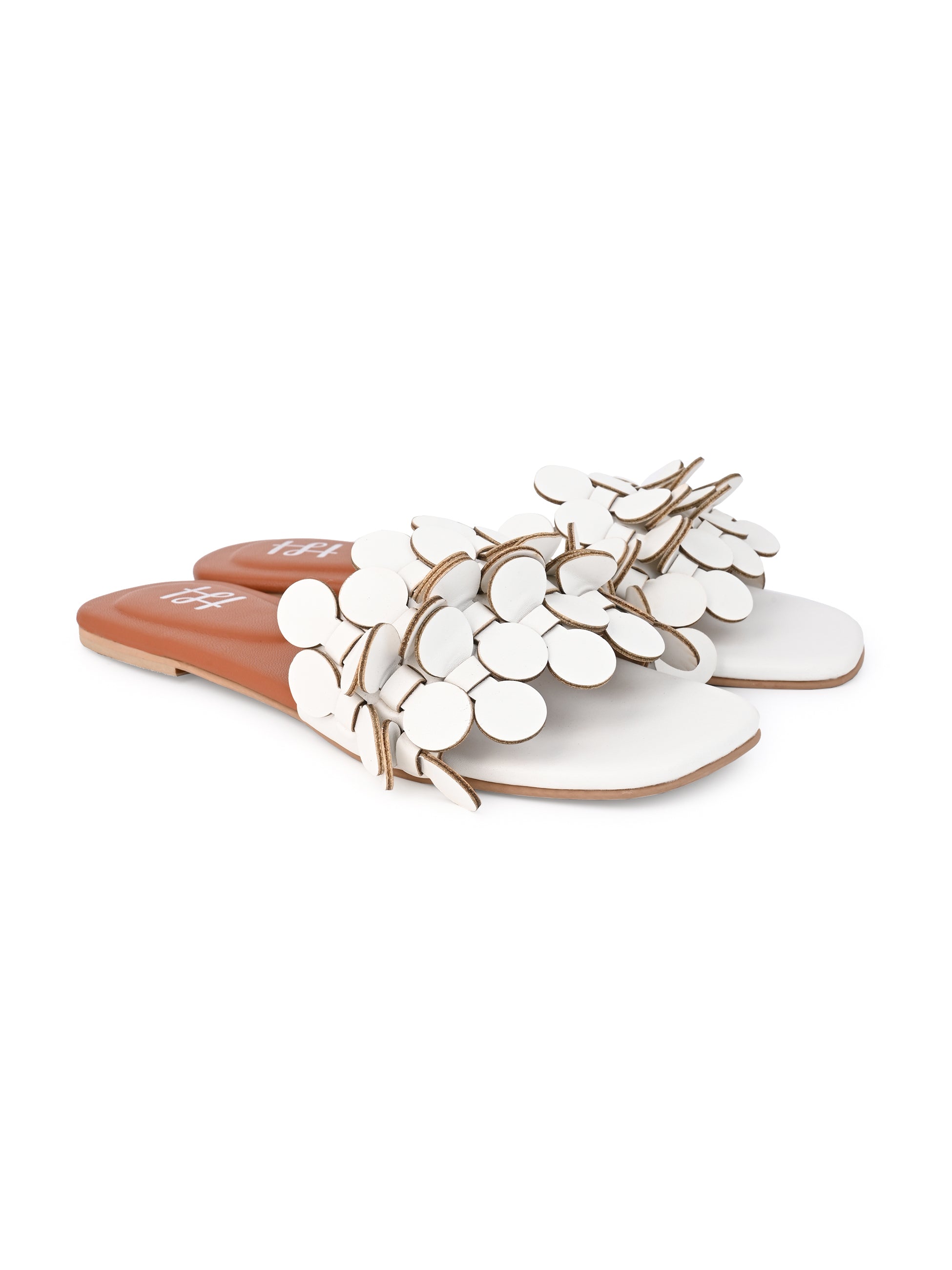 Hydes and Hues Women Open-Toe White Coin flats