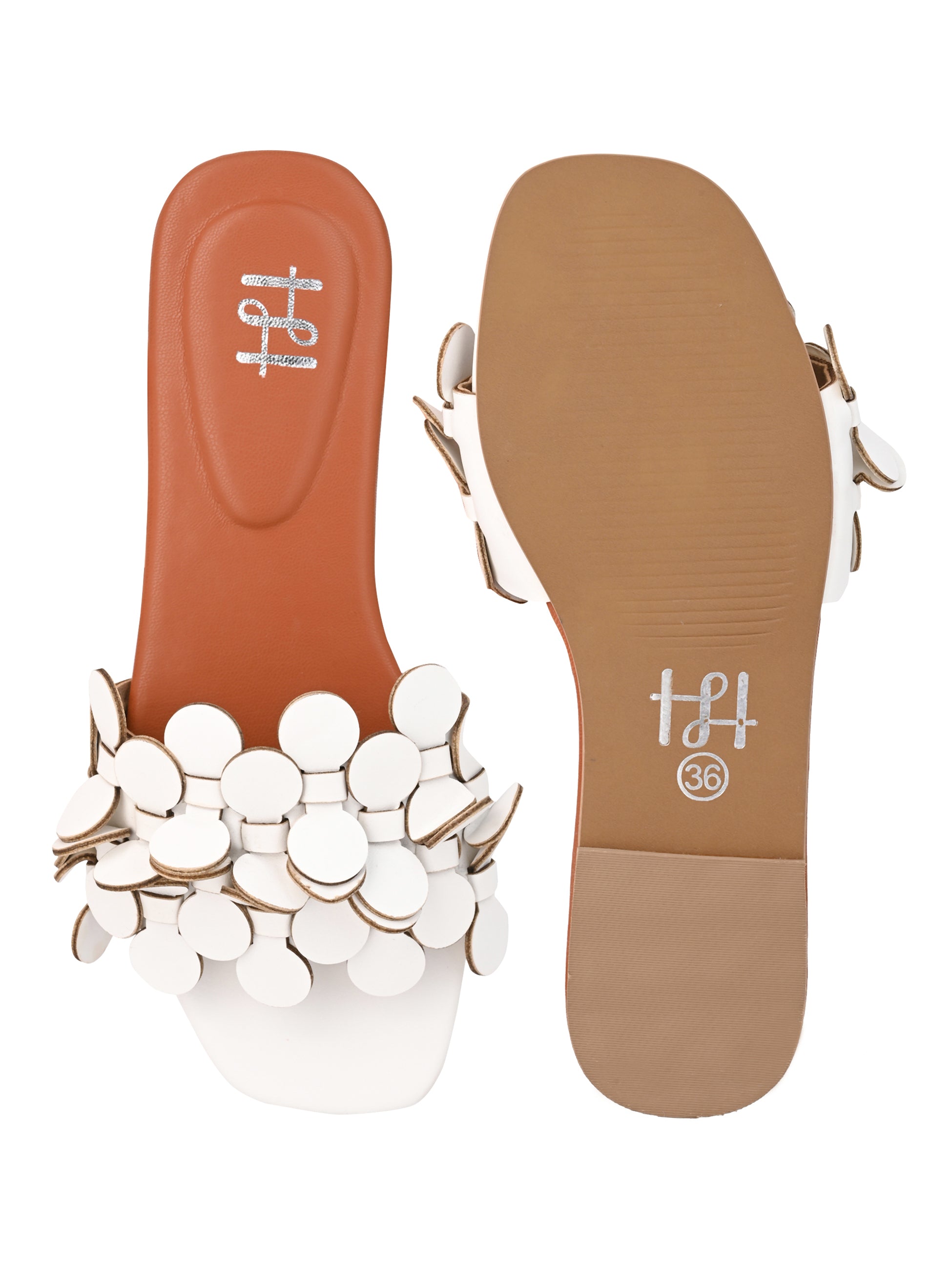 Hydes and Hues Women Open-Toe White Coin flats