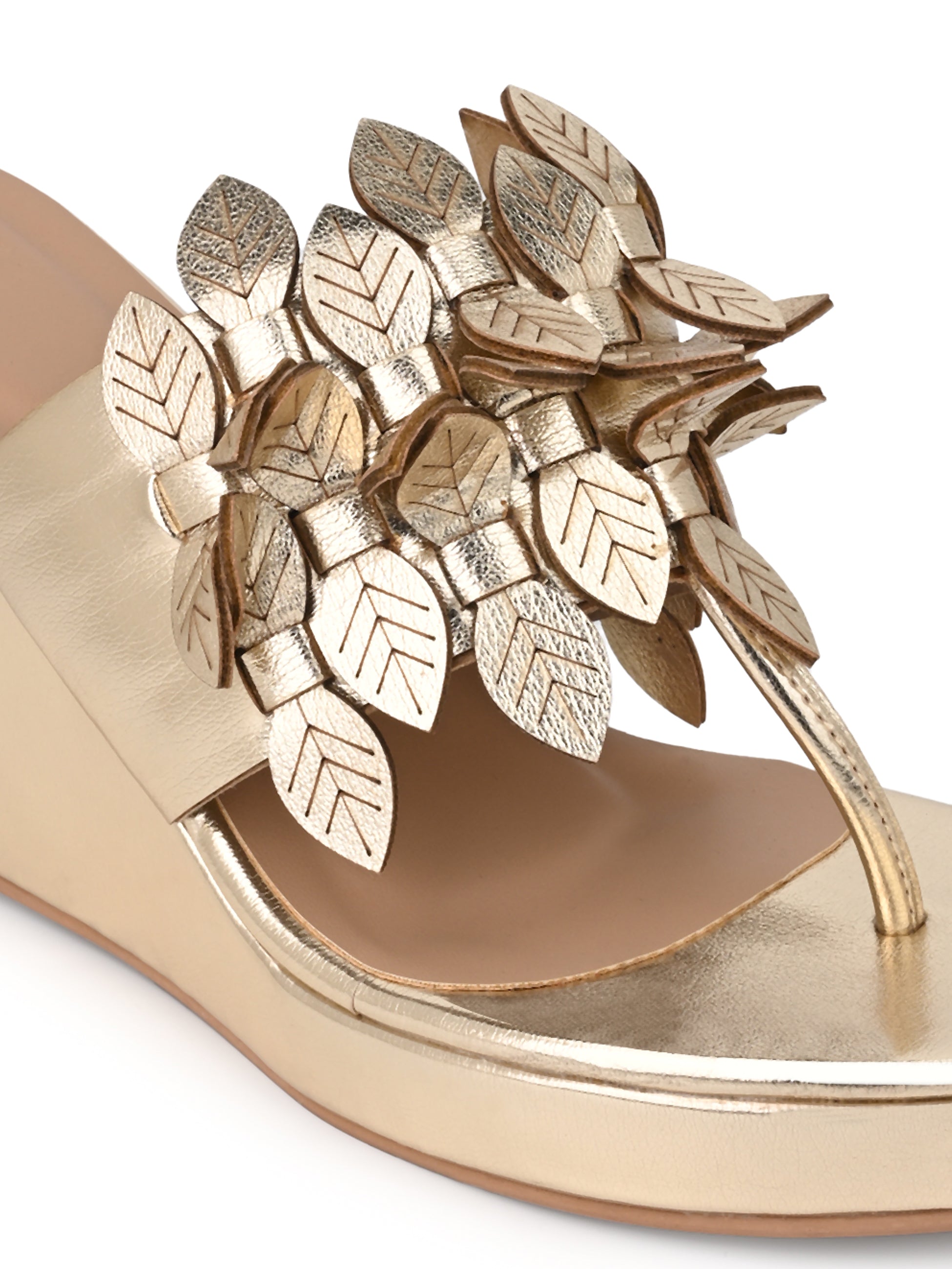 Hydes N Hues Gold Leaf Wedge Heel Sandal for Women