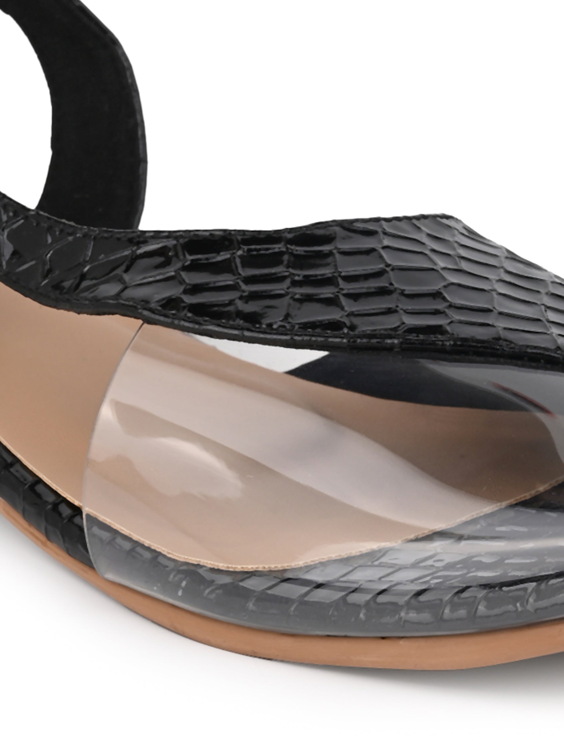 Hydes N hues Black Open Toe Flats For Women