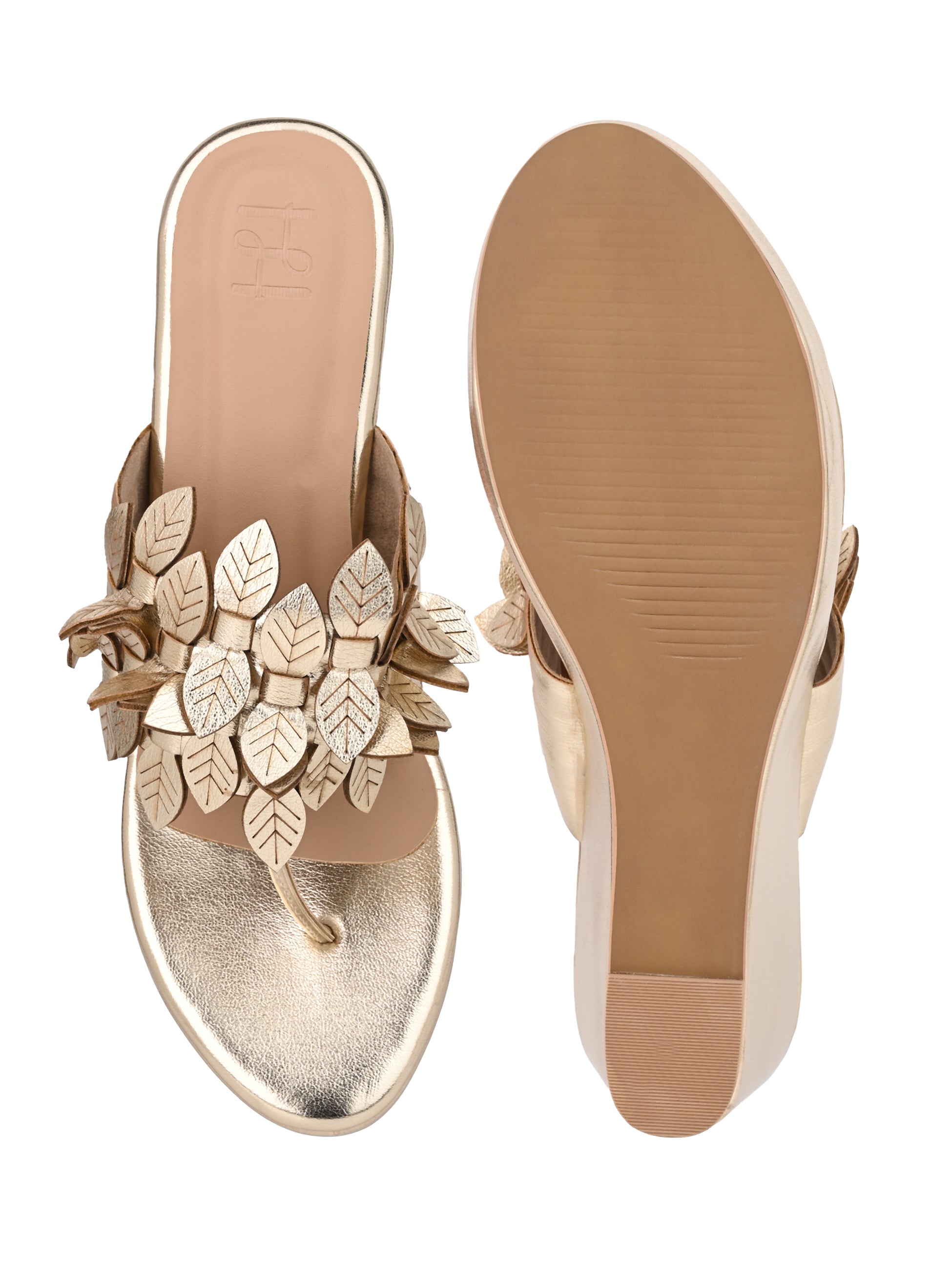 Hydes N Hues Gold Leaf Wedge Heel Sandal for Women