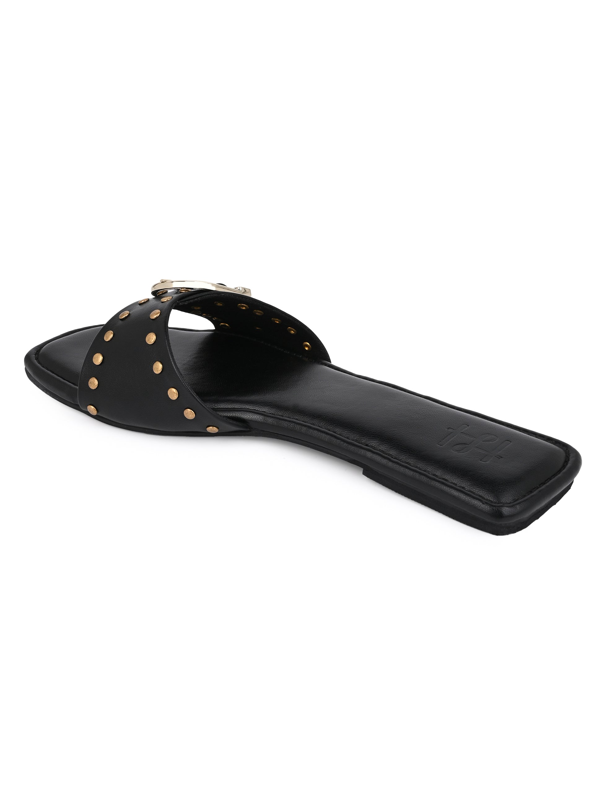 Hydes N Hues Black Buckle Flats For Women