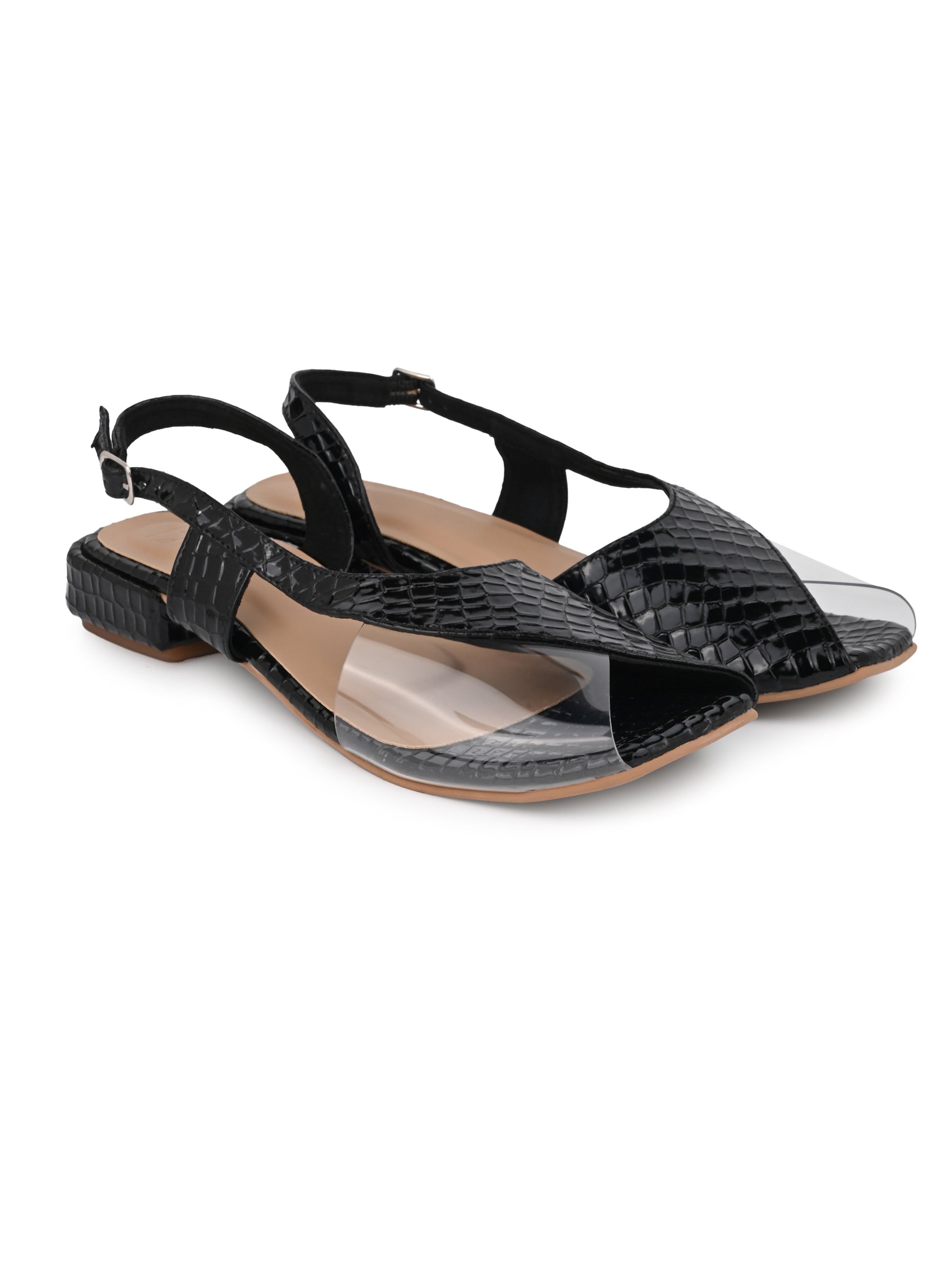 Hydes N hues Black Open Toe Flats For Women