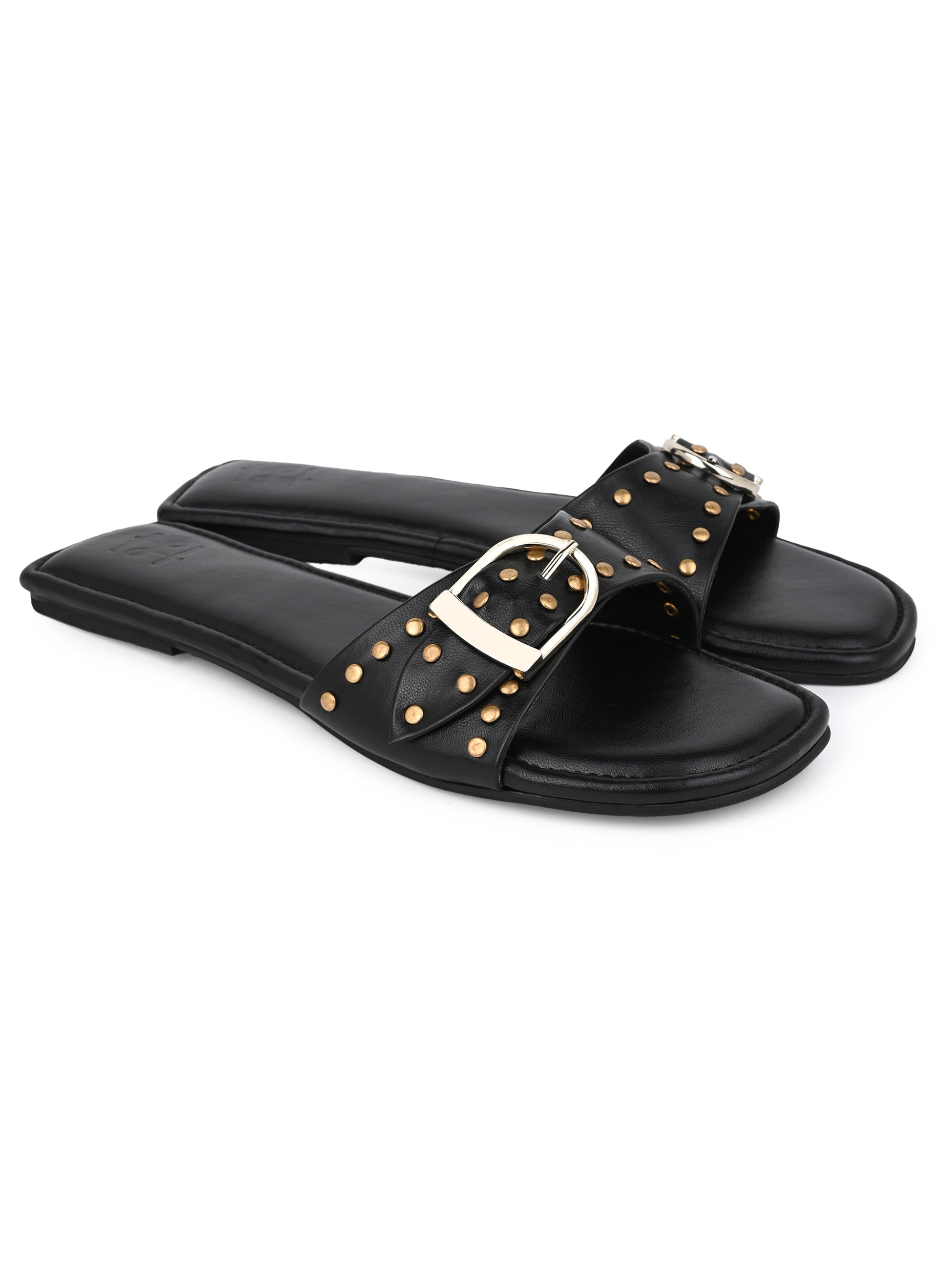 Hydes N Hues Black Buckle Flats For Women