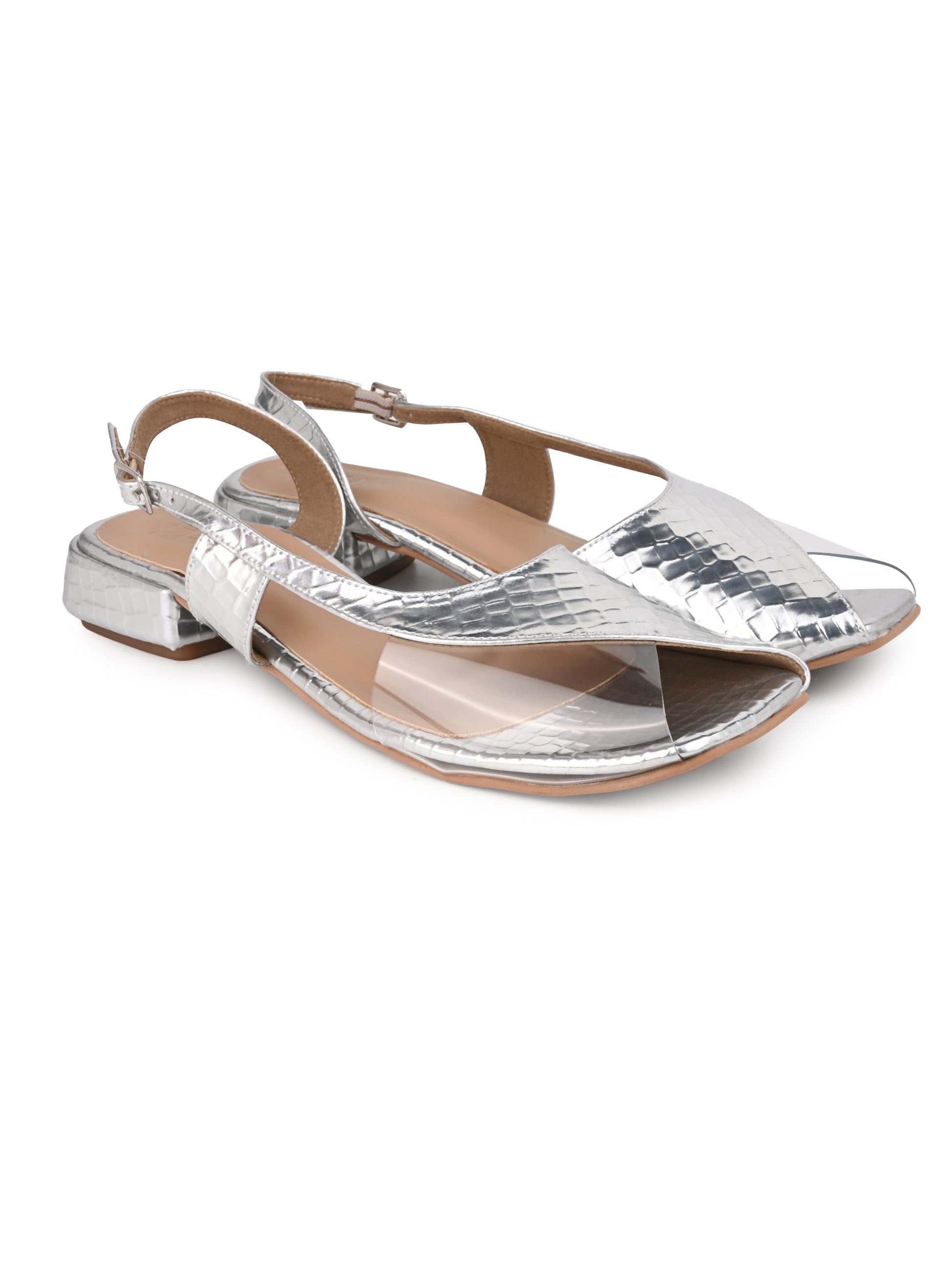 Hydes N hues Silver Open Toe Flats For Women