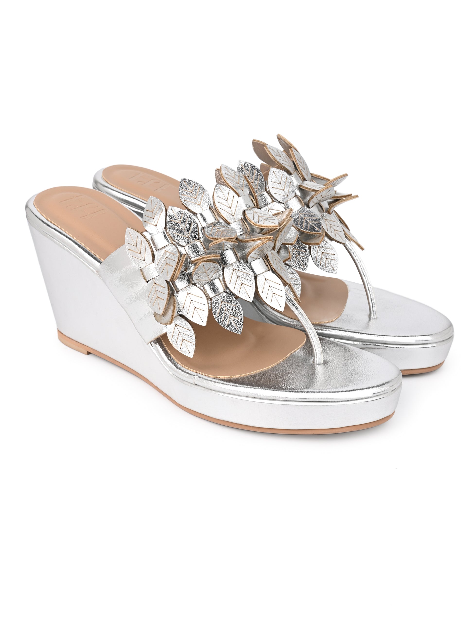 Hydes N Hues Silver Leaf Wedge Heel Sandal for Women