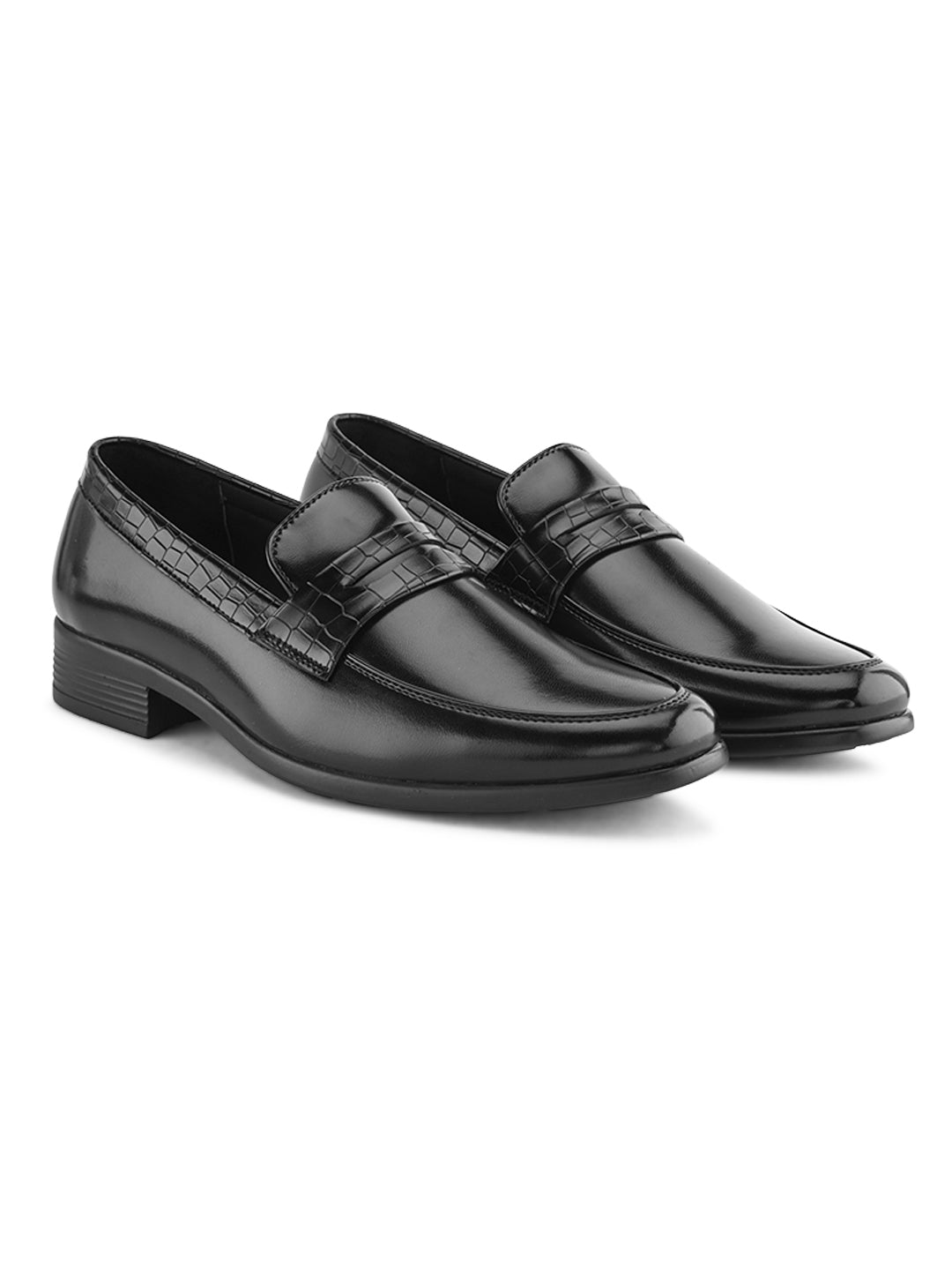 Hydes N Hues Black Semi-Textured Slip-Ons For Men