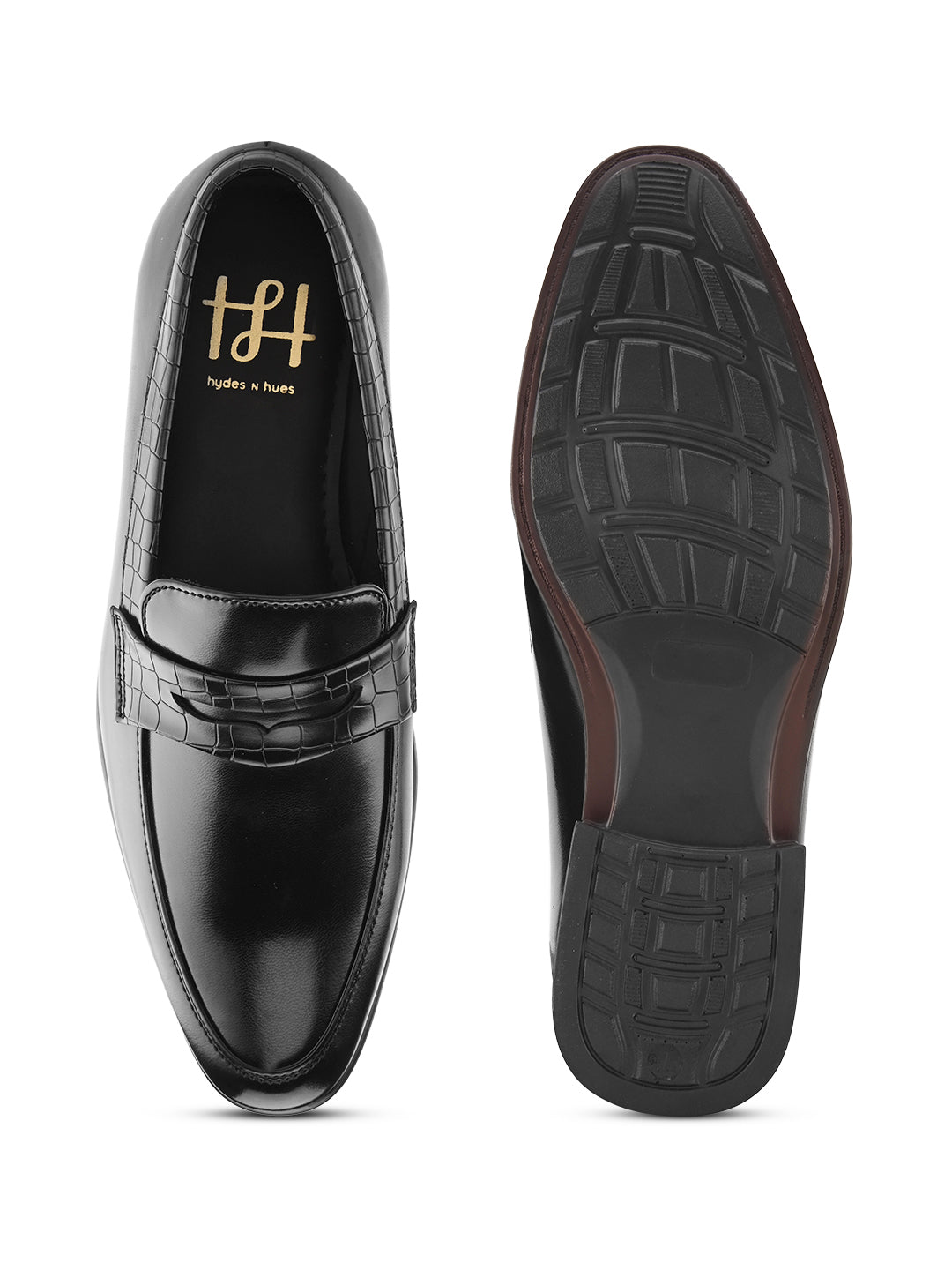 Hydes N Hues Black Semi-Textured Slip-Ons For Men
