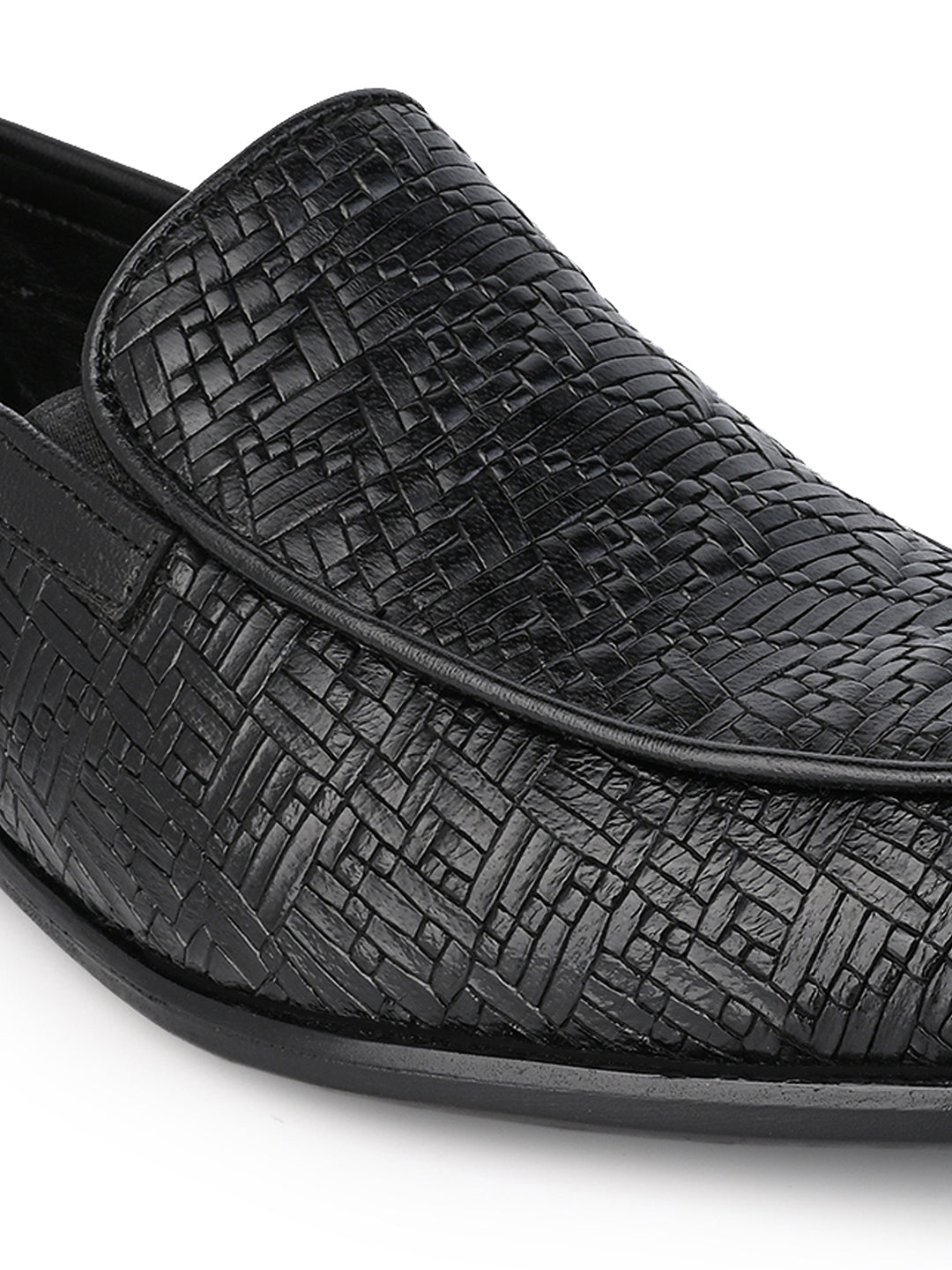 Hydes N Hues Men Black Leather Formal Slip-Ons