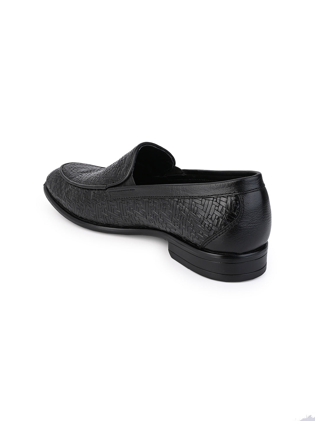 Hydes N Hues Men Black Leather Formal Slip-Ons