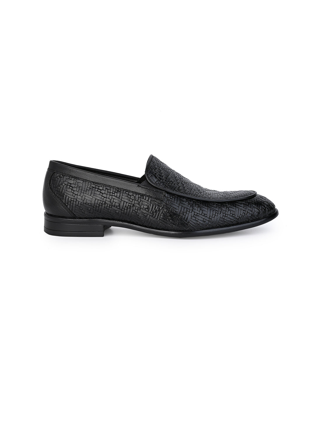 Hydes N Hues Men Black Leather Formal Slip-Ons
