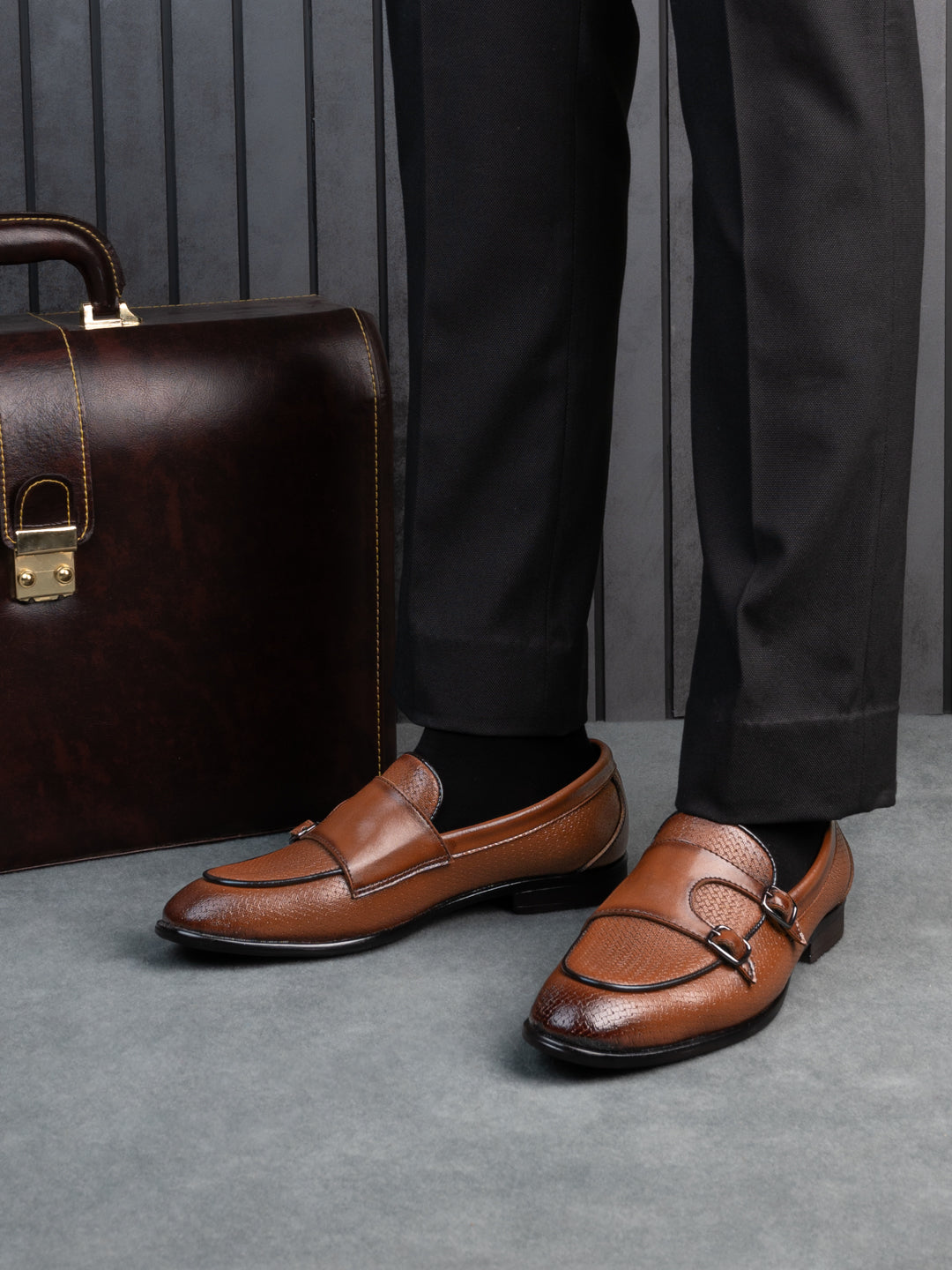 Hydes N Hues Men Tan Leather Monkstrap Slip-Ons