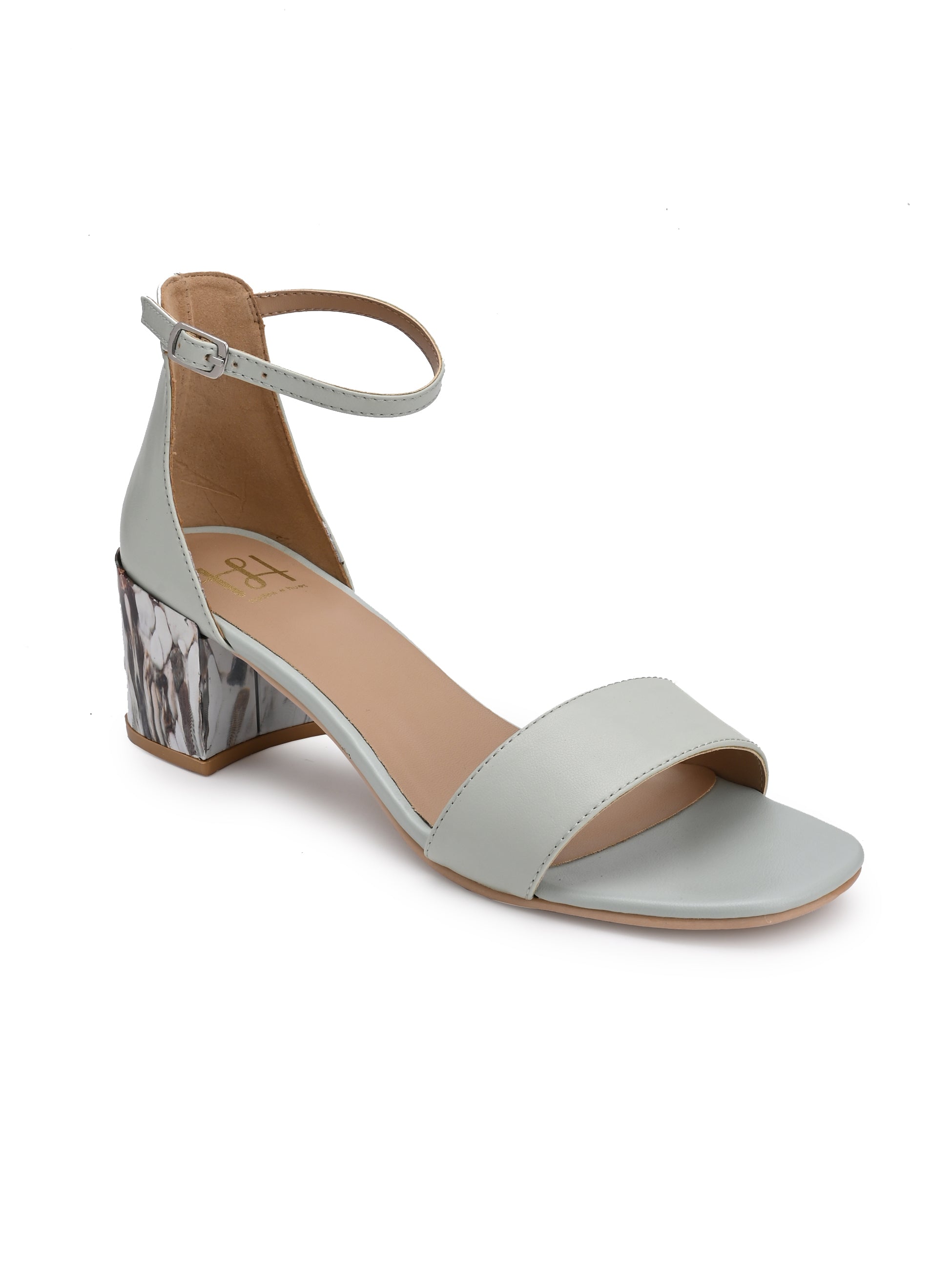 Hydes N Hues Mint Green Block Pumps with Stone Finish Heels