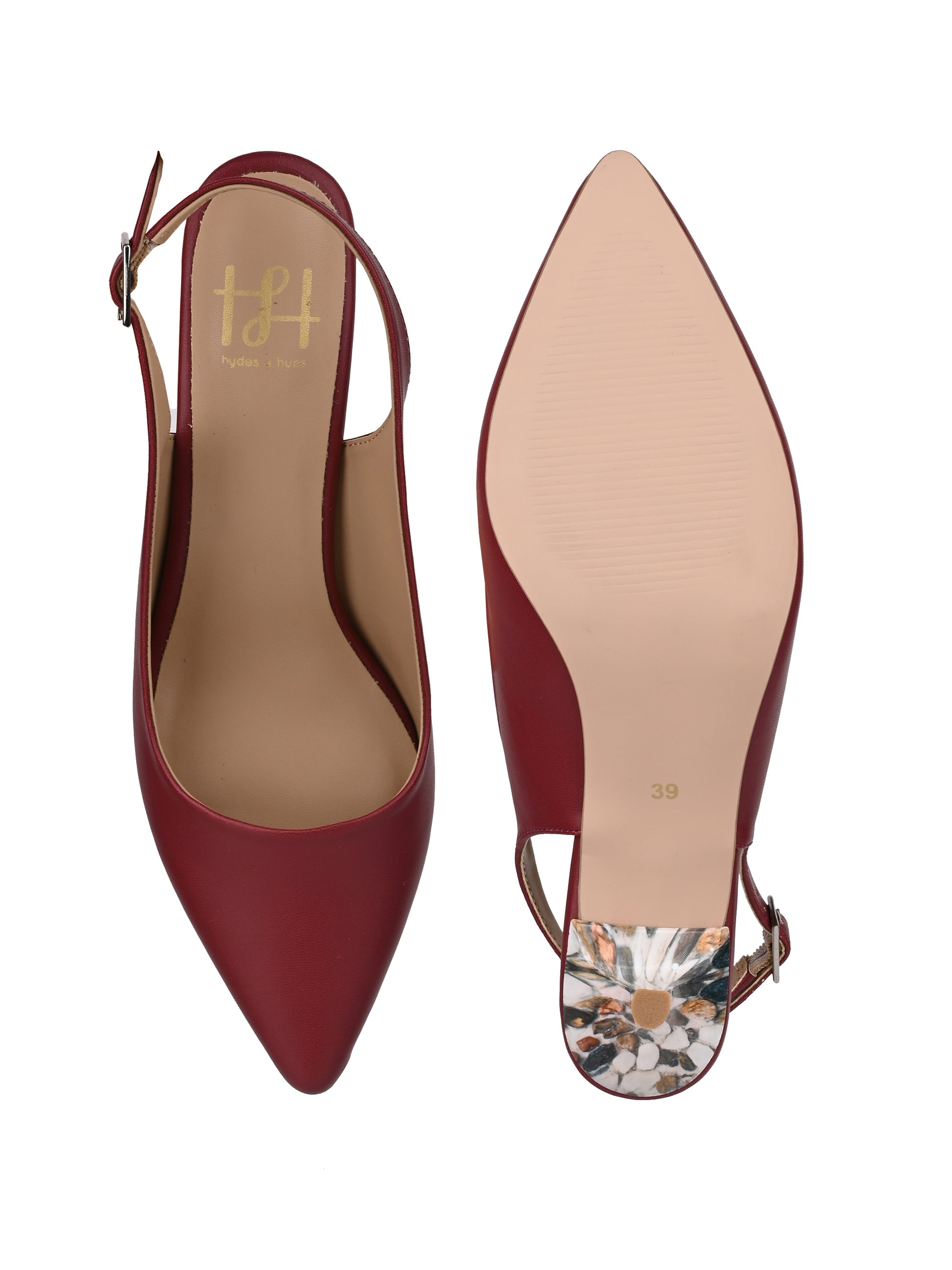 Hydes N Hues Maroon Stone Finished Kitten Heels