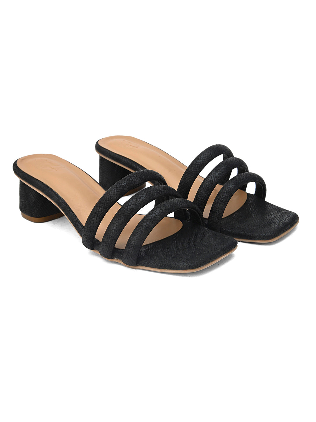 Hydes N Hues Black Self Printed Short Heels