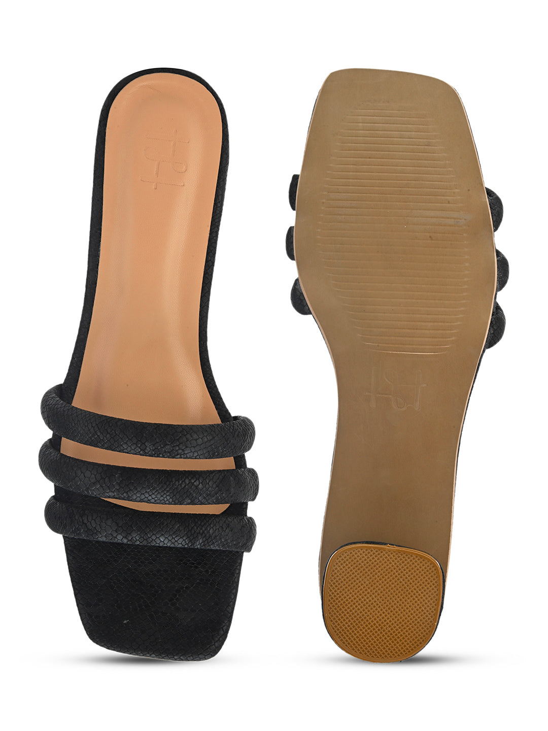 Hydes N Hues Black Self Printed Short Heels