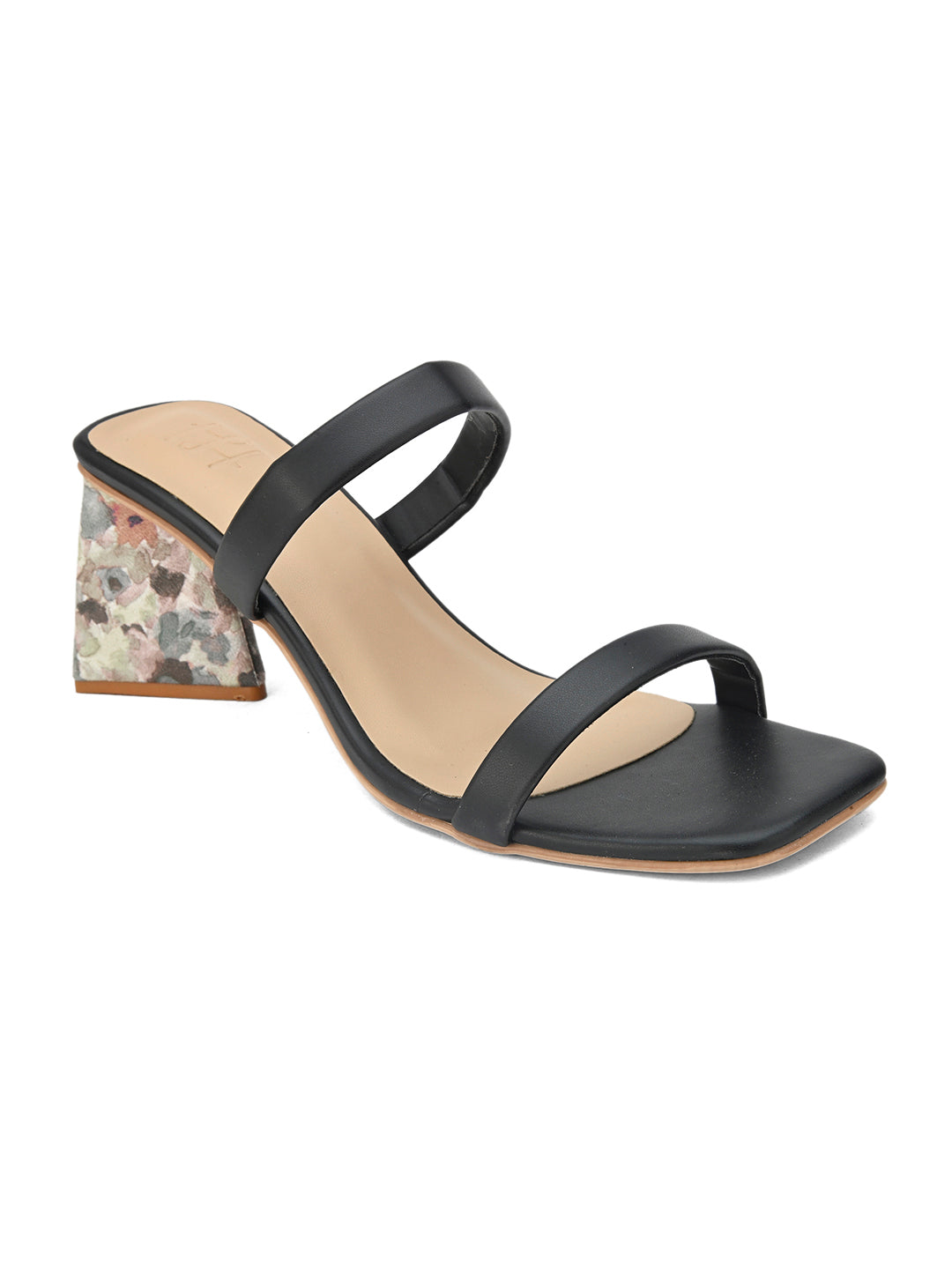 Hydes N Hues Black Printed Block Heels