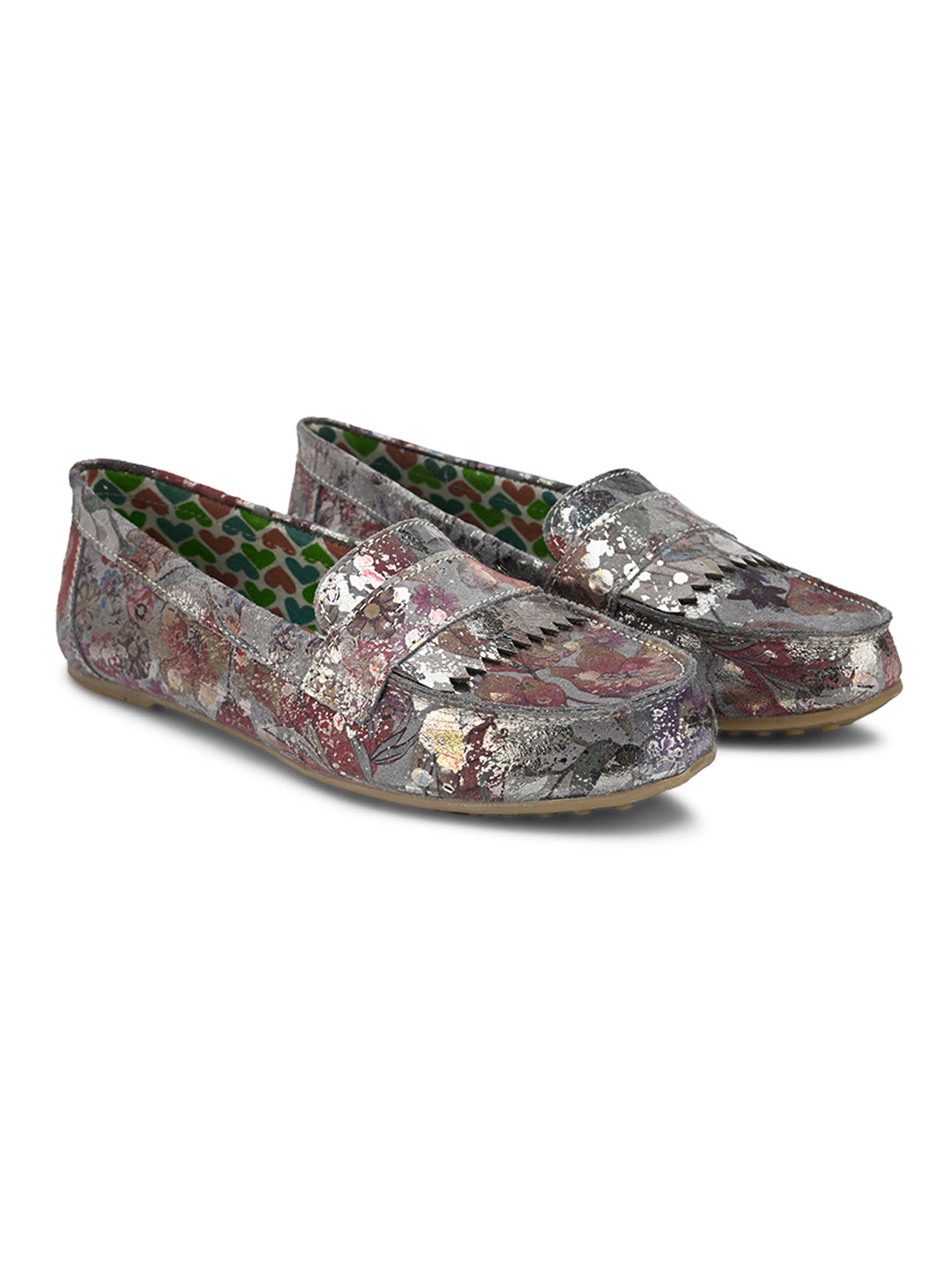 Hydes N Hues Silver Foil Moccasins For Women