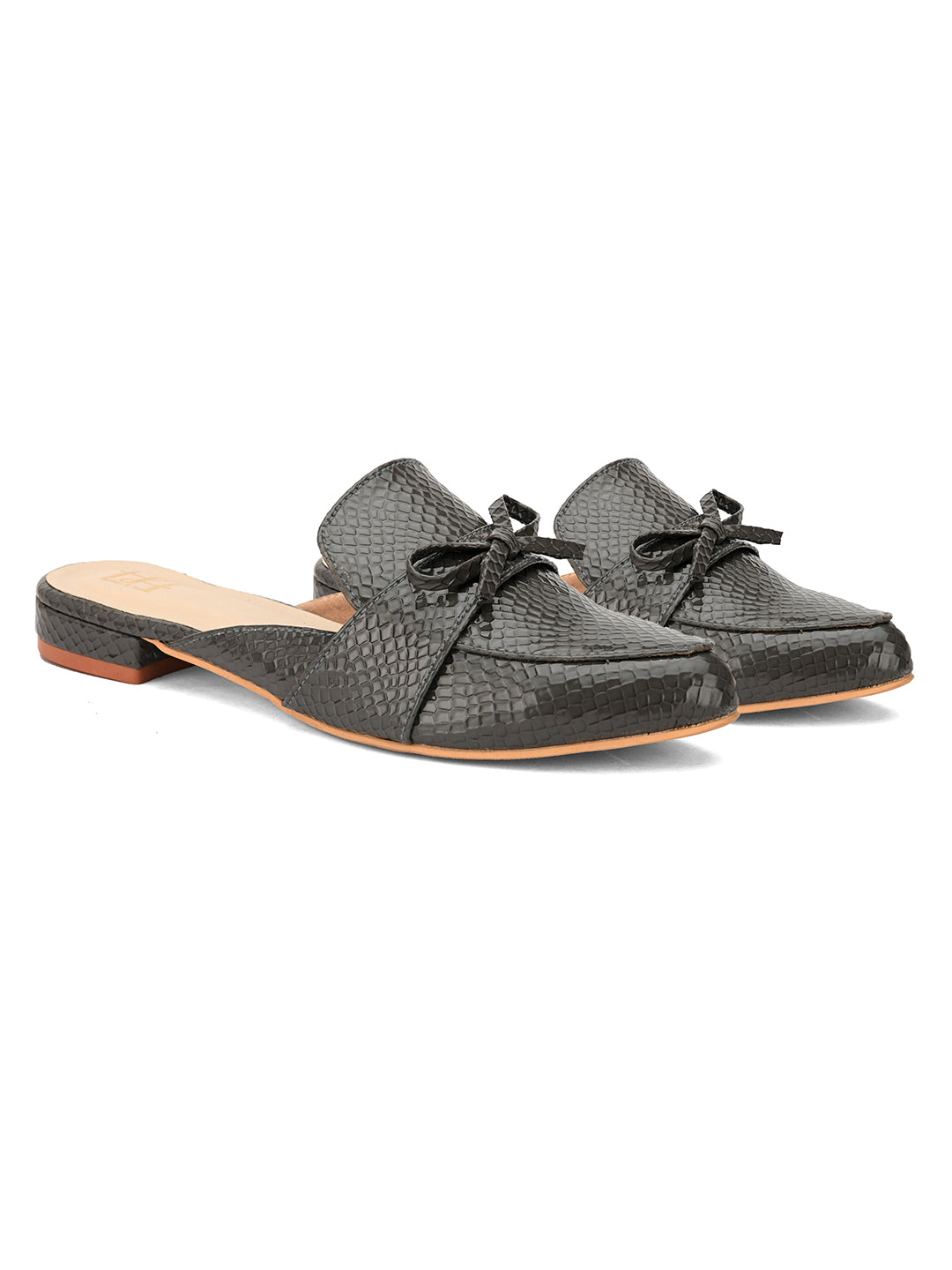 Hydes N Hues Grey Self Printed Mules