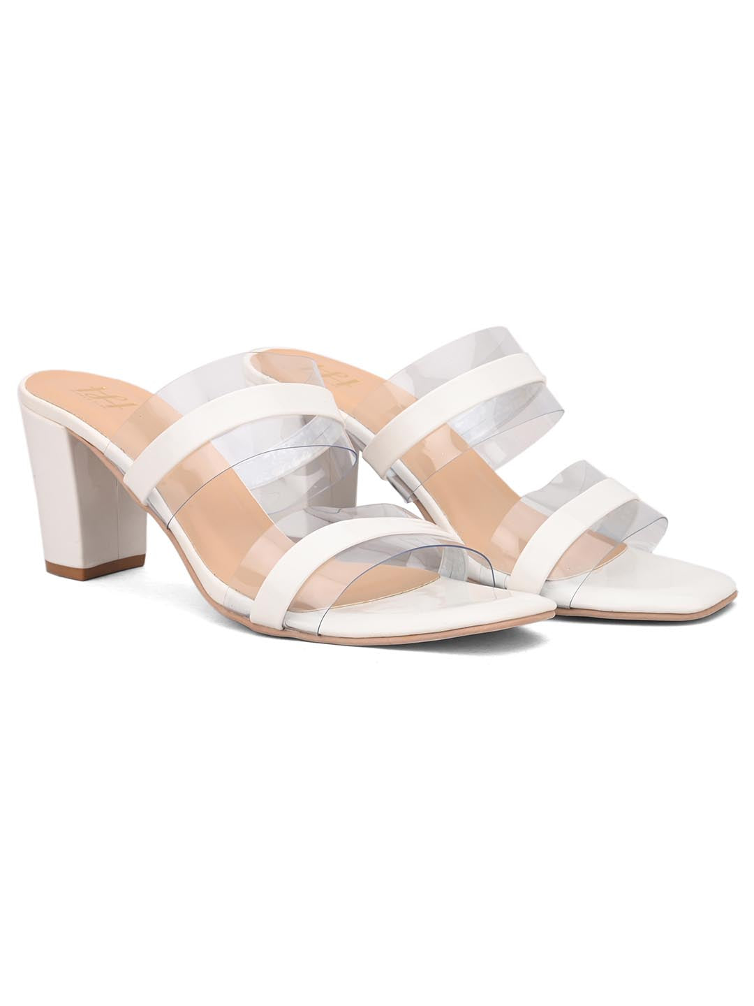 Hydes N Hues White Striped Block Heels