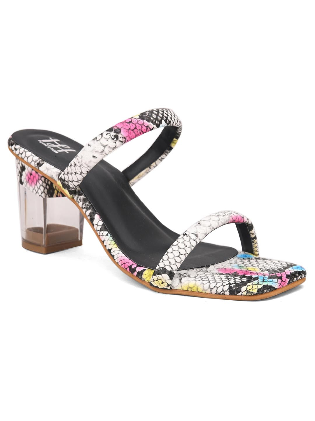 Hydes N Hues White & Multicoloured with Transparent Heels