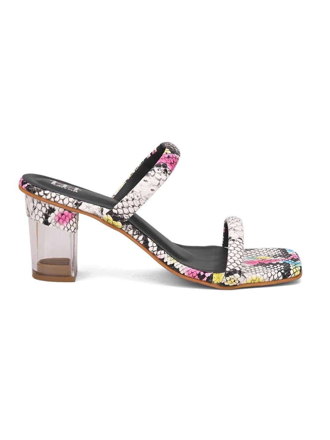 Hydes N Hues White & Multicoloured with Transparent Heels