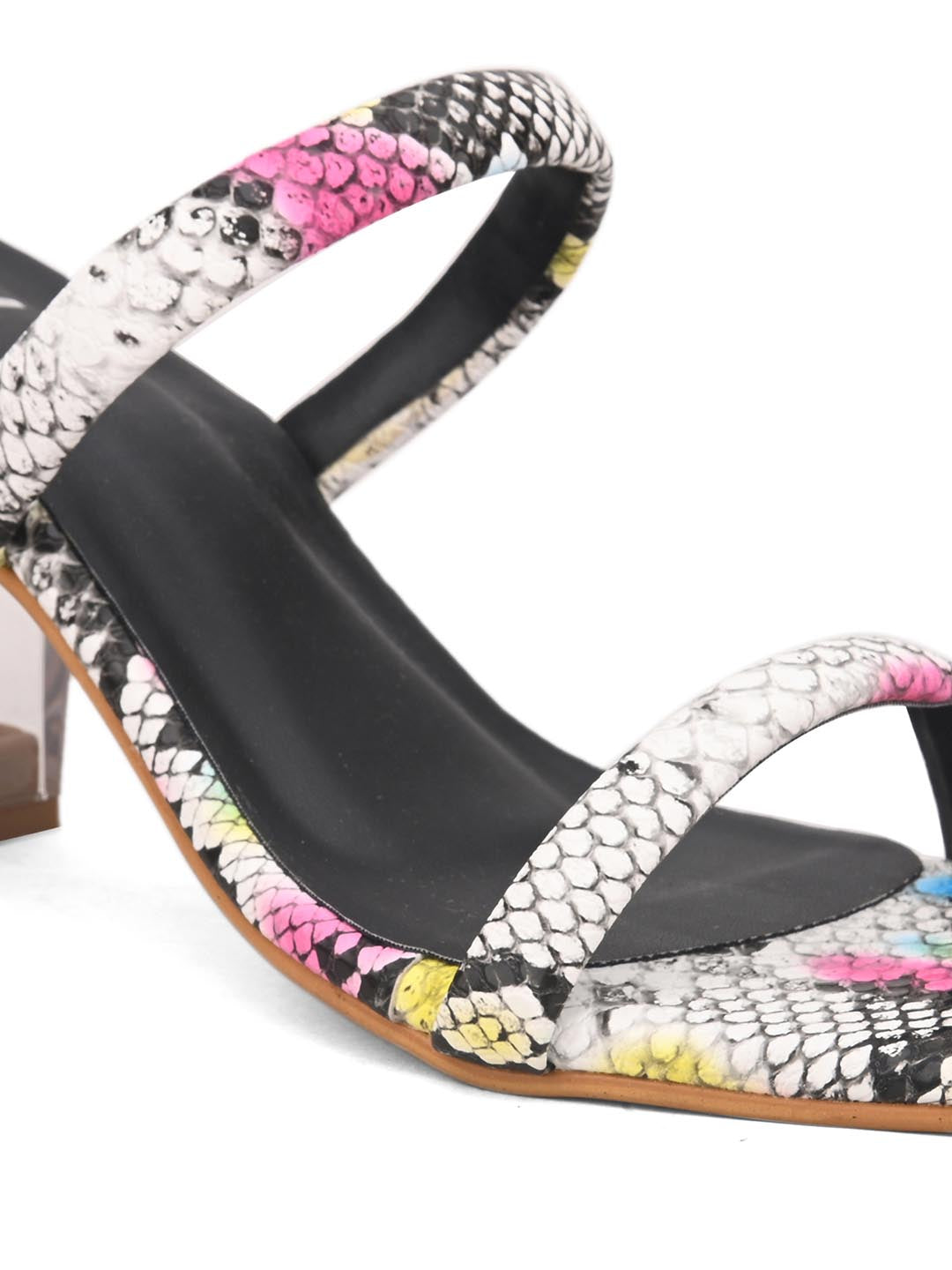 Hydes N Hues White & Multicoloured with Transparent Heels