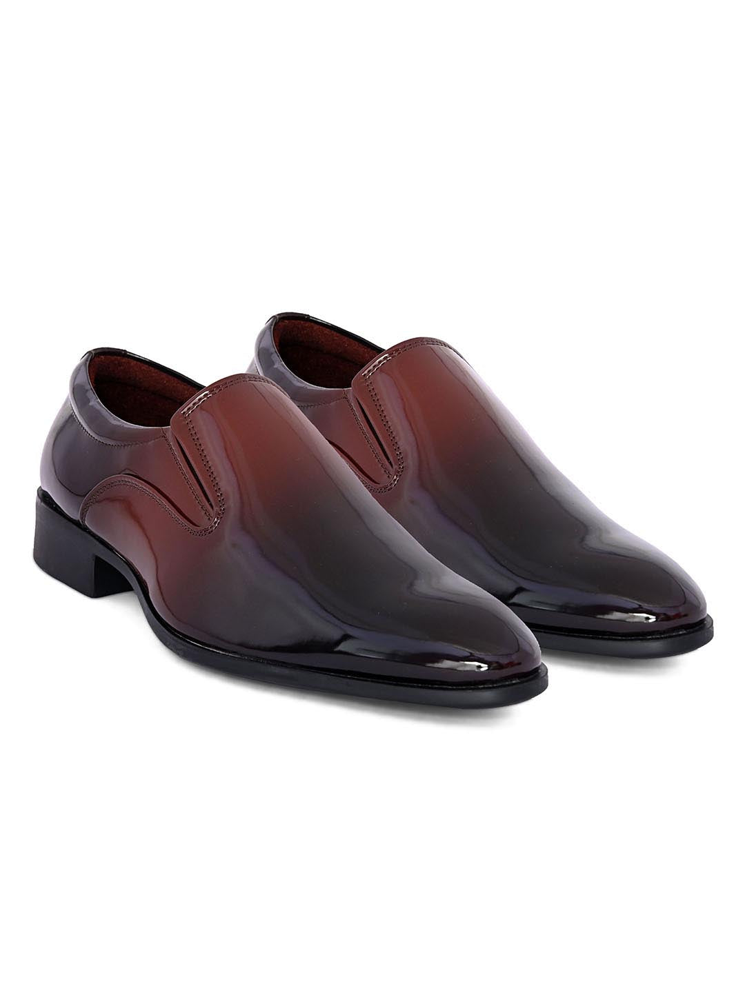 Hydes N Hues Men Maroon Black Colour-blocked Formal Slip-Ons