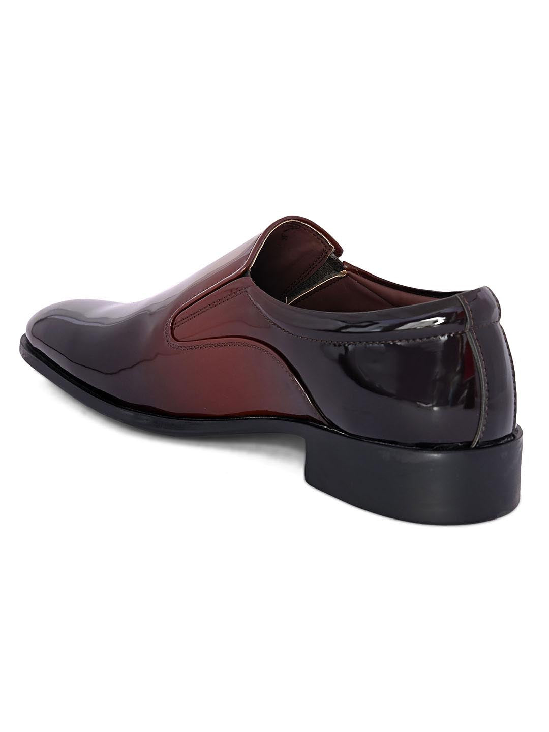 Hydes N Hues Men Maroon Black Colour-blocked Formal Slip-Ons