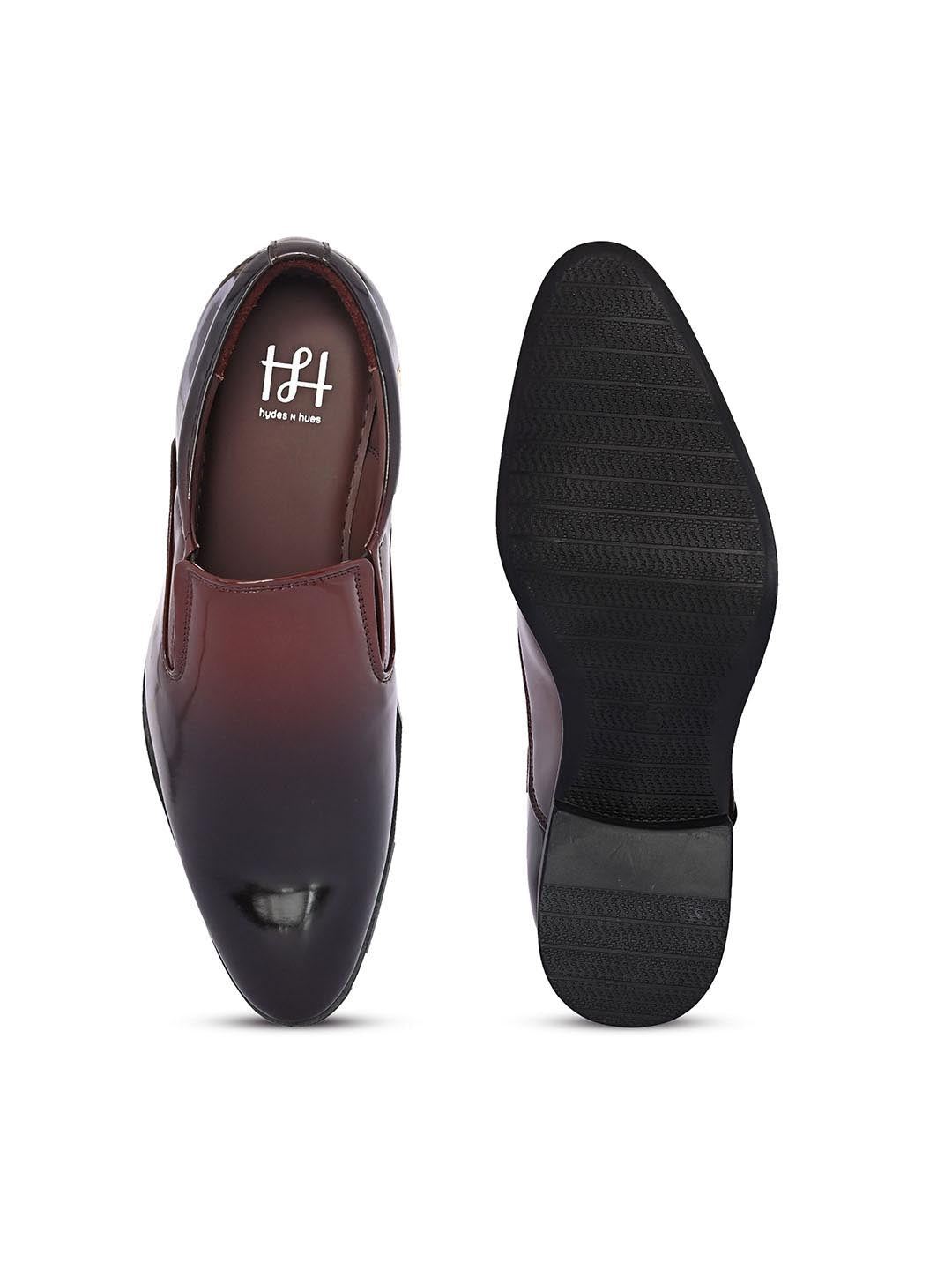 Hydes N Hues Men Maroon Black Colour-blocked Formal Slip-Ons