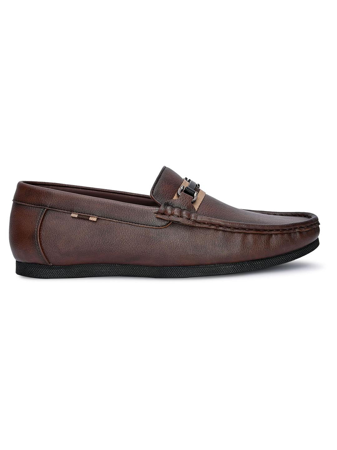 Hydes N Hues Men Brown Loafers with Metal Buckle