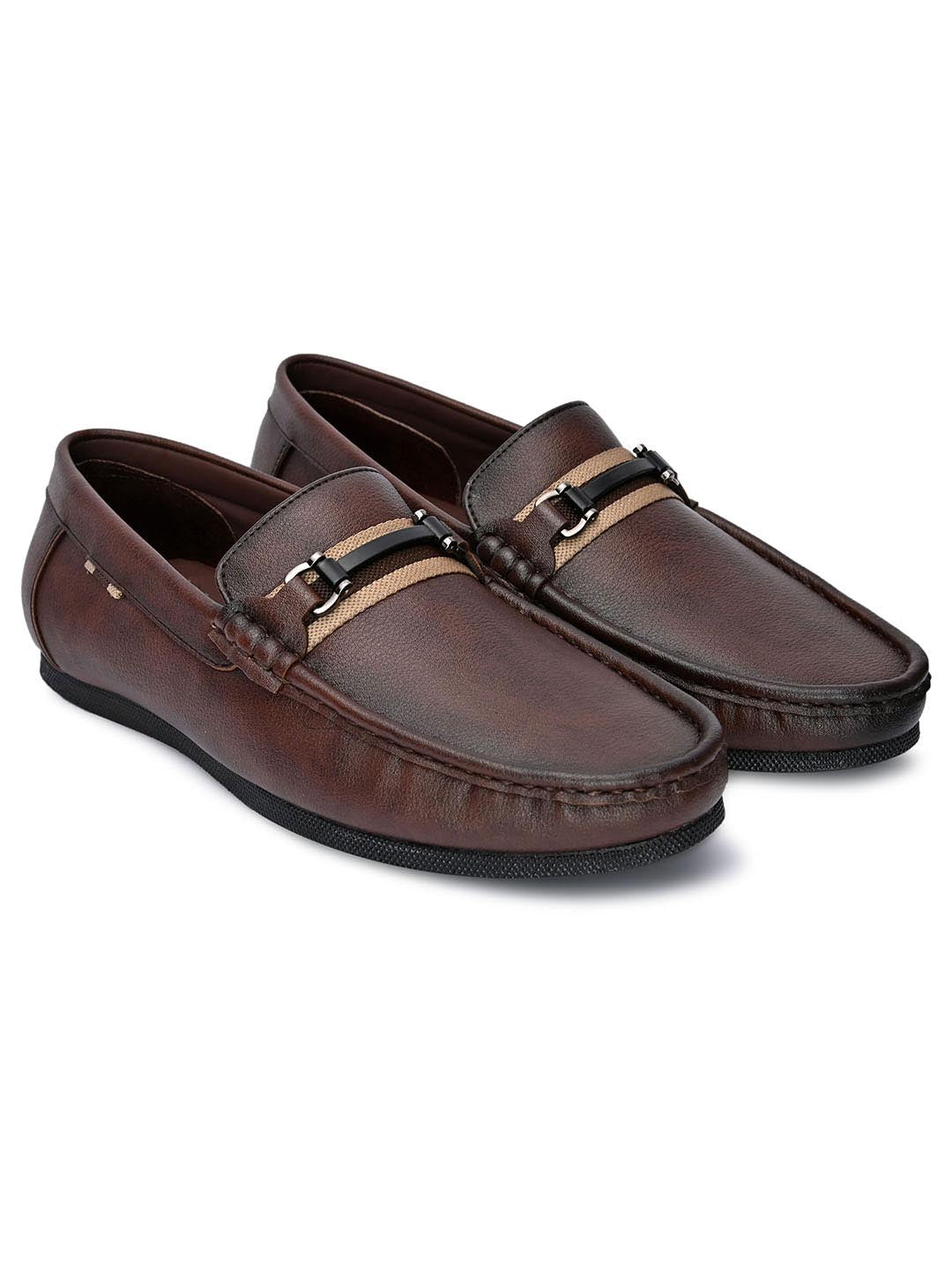Hydes N Hues Men Brown Loafers with Metal Buckle