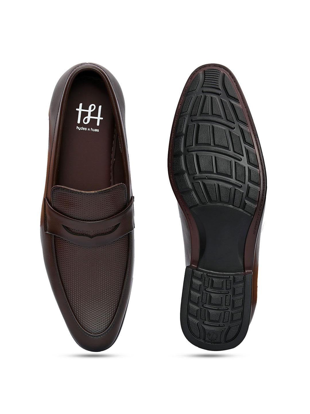 Hydes N Hues Men Brown Solid Leather Formal Loafers