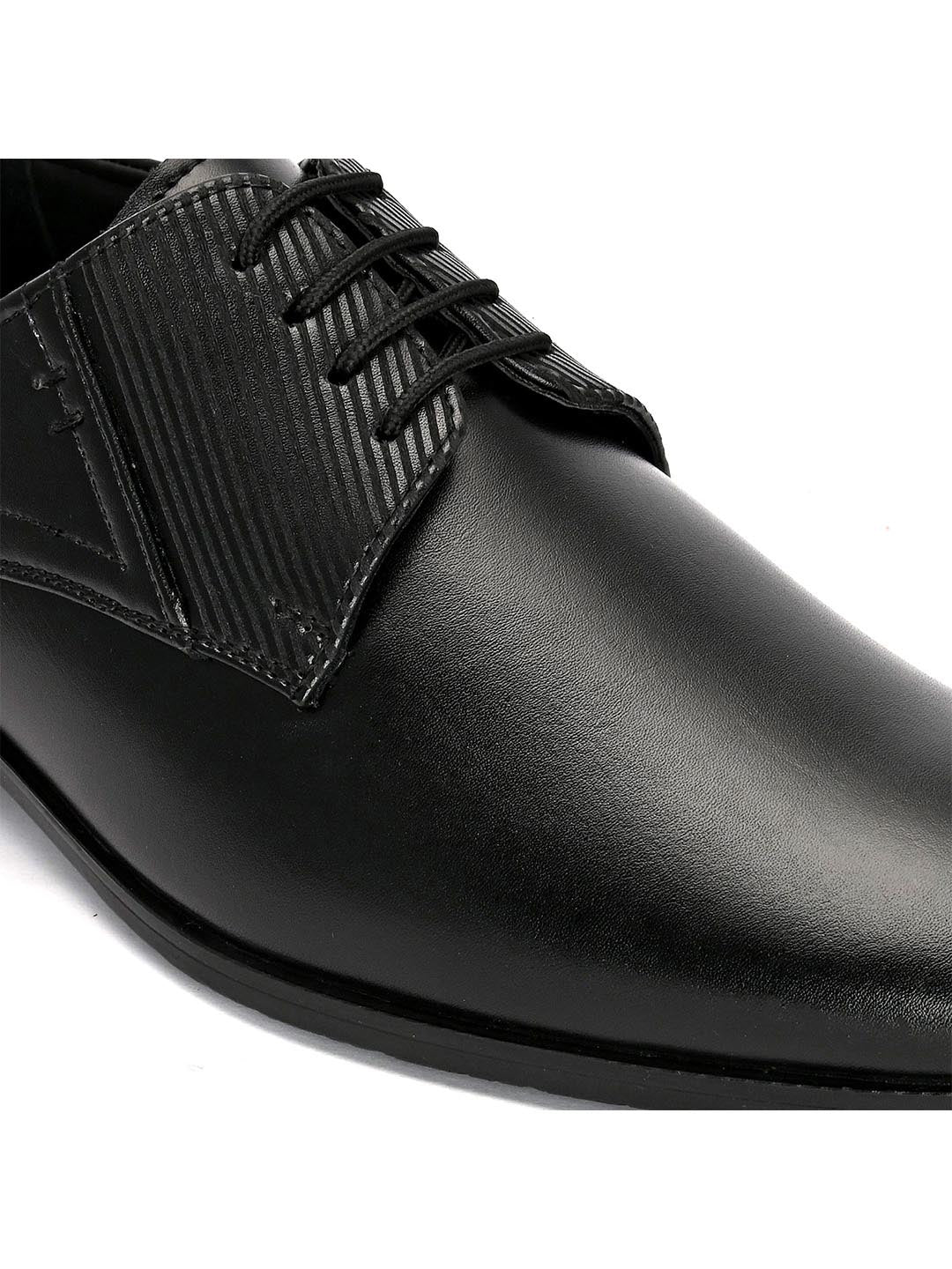 Hydes N Hues Men Black Textured Formal Derbys