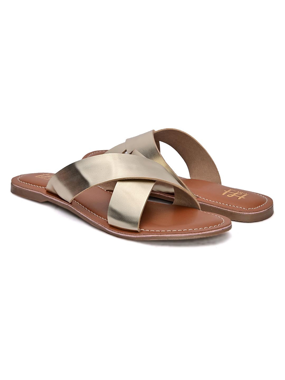 Hydes N Hues Women Gold Open Toe Flats